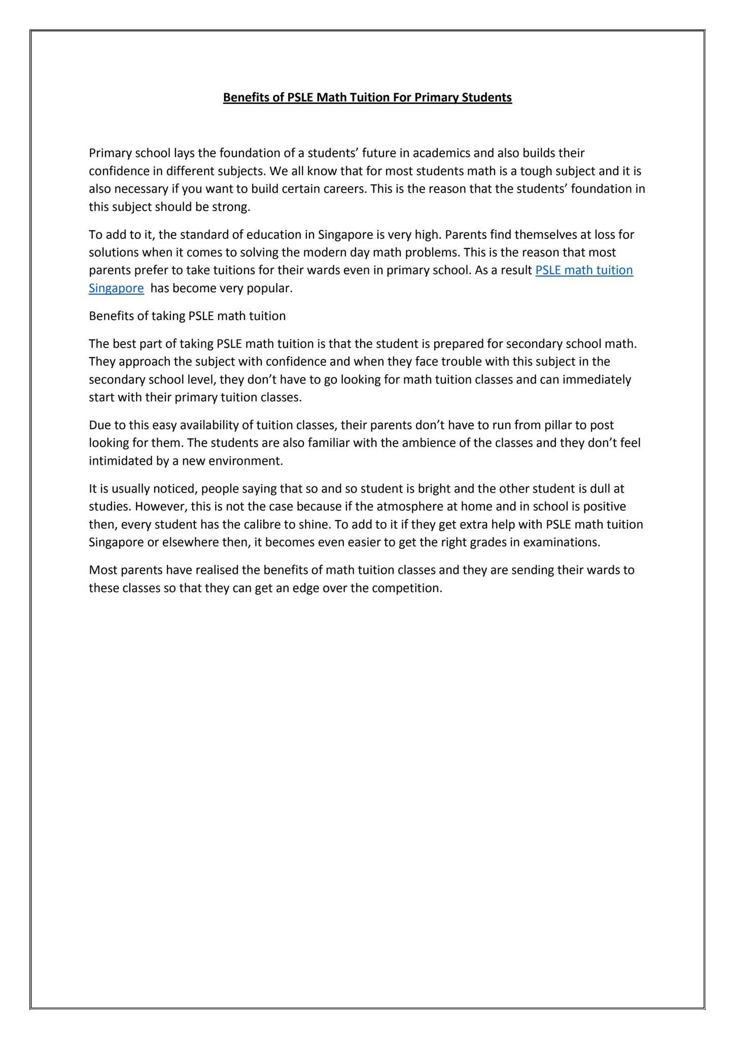 Benefits of PSLE Math Tuition for Primary Students by Bluetree Education Centre - Issuu