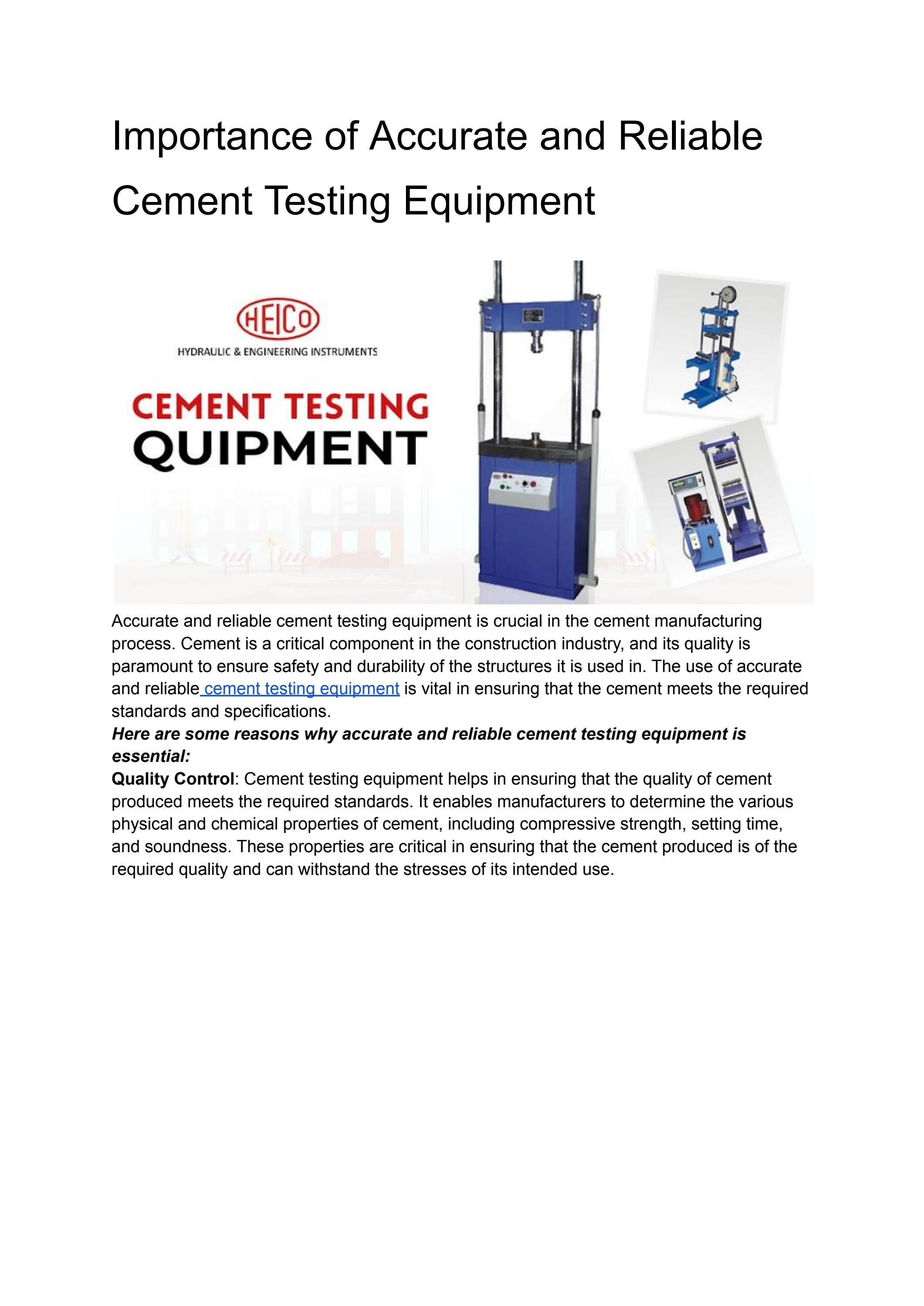 Importance of Accurate and Reliable Cement Testing Equipment by