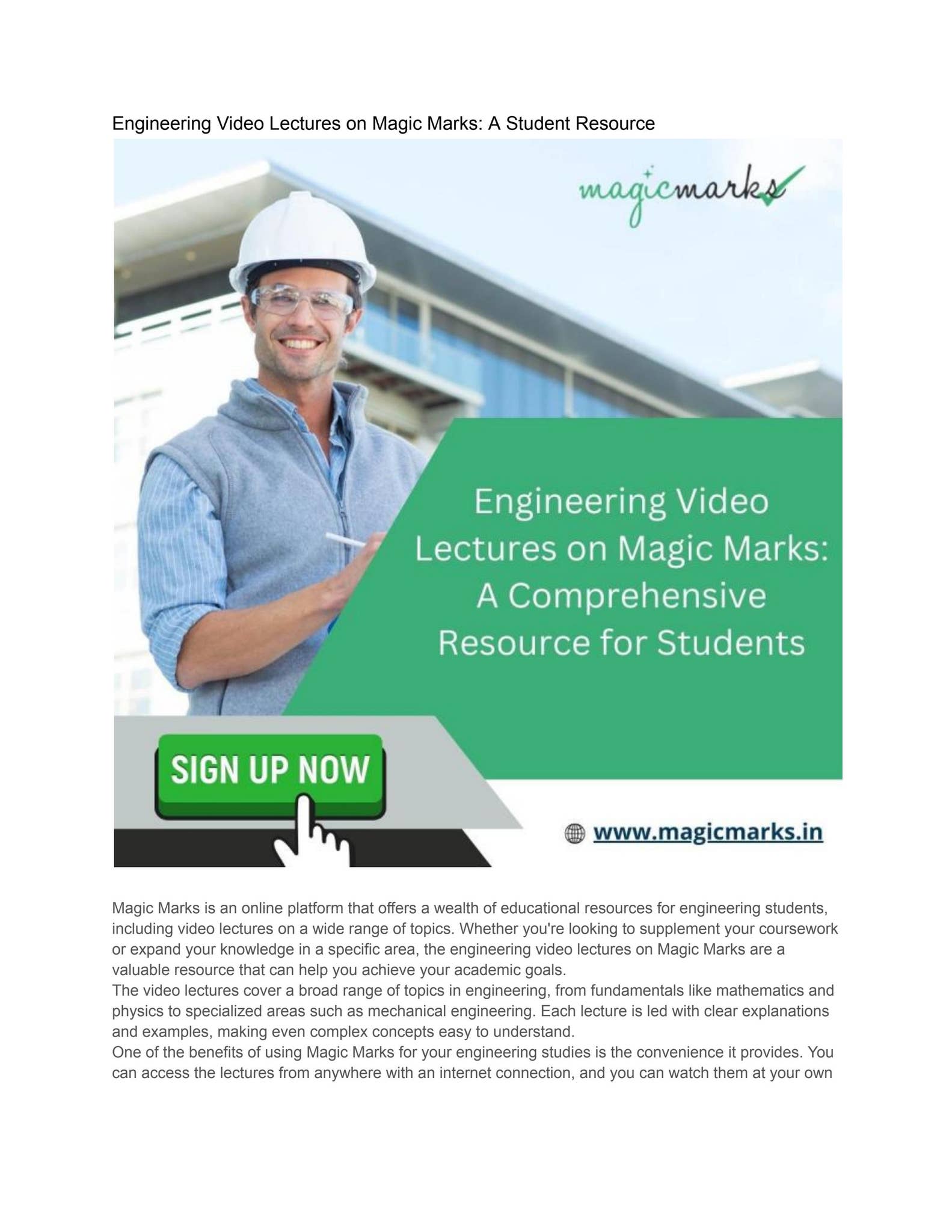 Engineering Video Lectures on Magic Marks: A Student Resource by ...