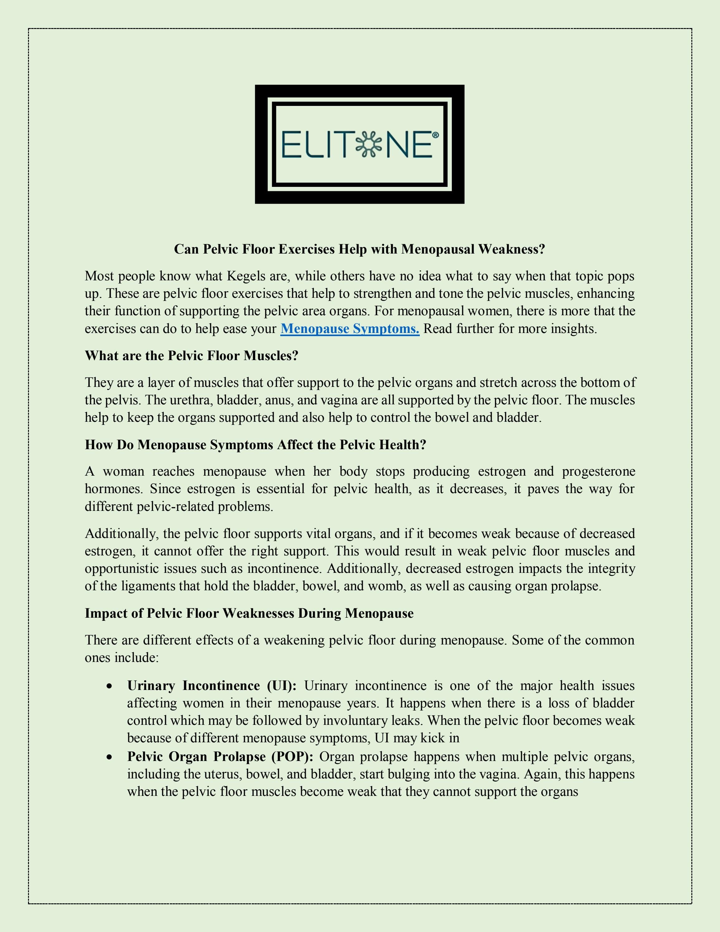 Can Pelvic Floor Exercises Help with Menopausal Weakness? by Elitone