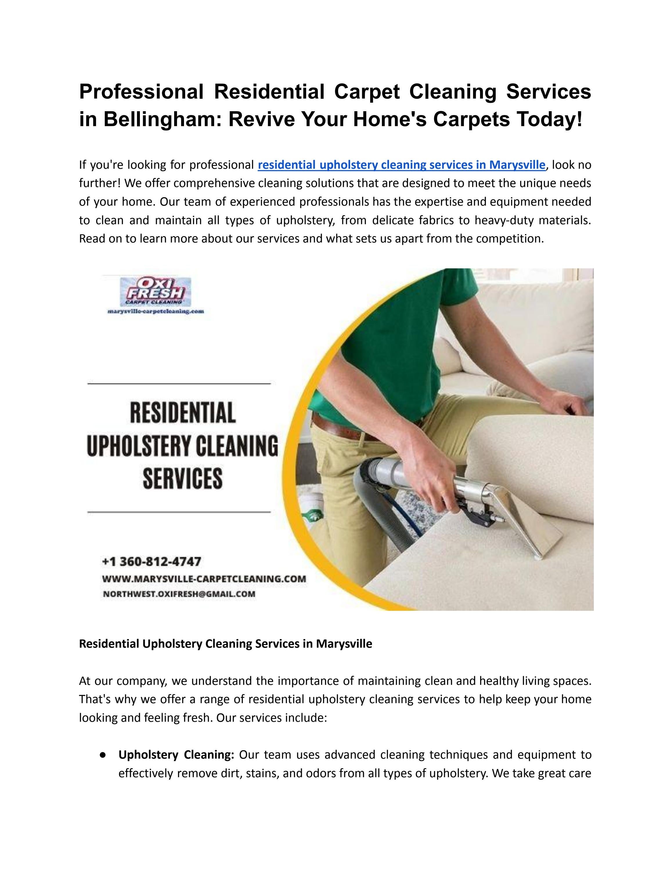 Professional Residential Carpet Cleaning Services in Bellingham Revive