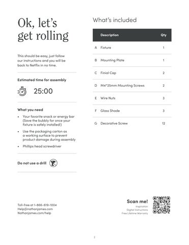 nathanjameshome 家具目录 · Heidi 镜前灯 Instruction Sheet 第 2 页