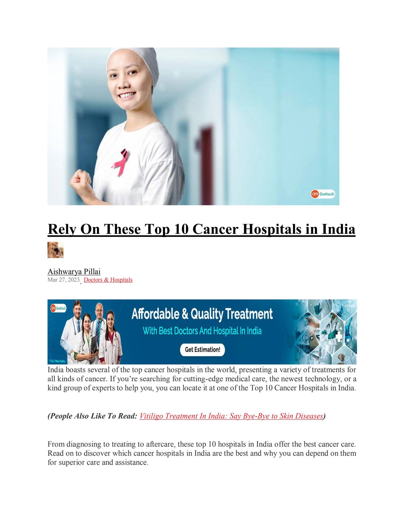 Rely On These Top 10 Cancer Hospitals in India by Medical Travel ...