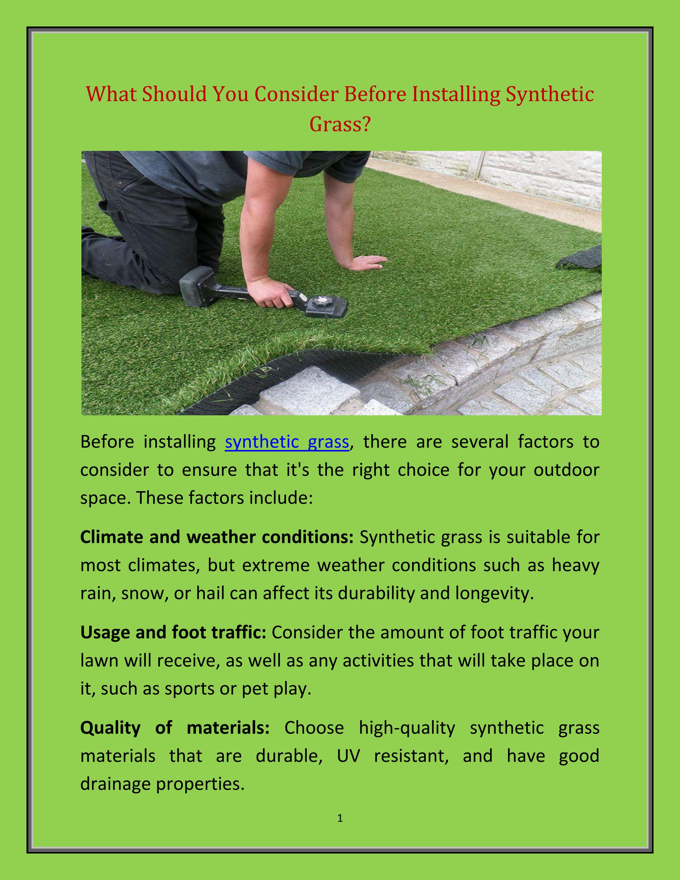 What Should You Consider Before Installing Synthetic Grass? by