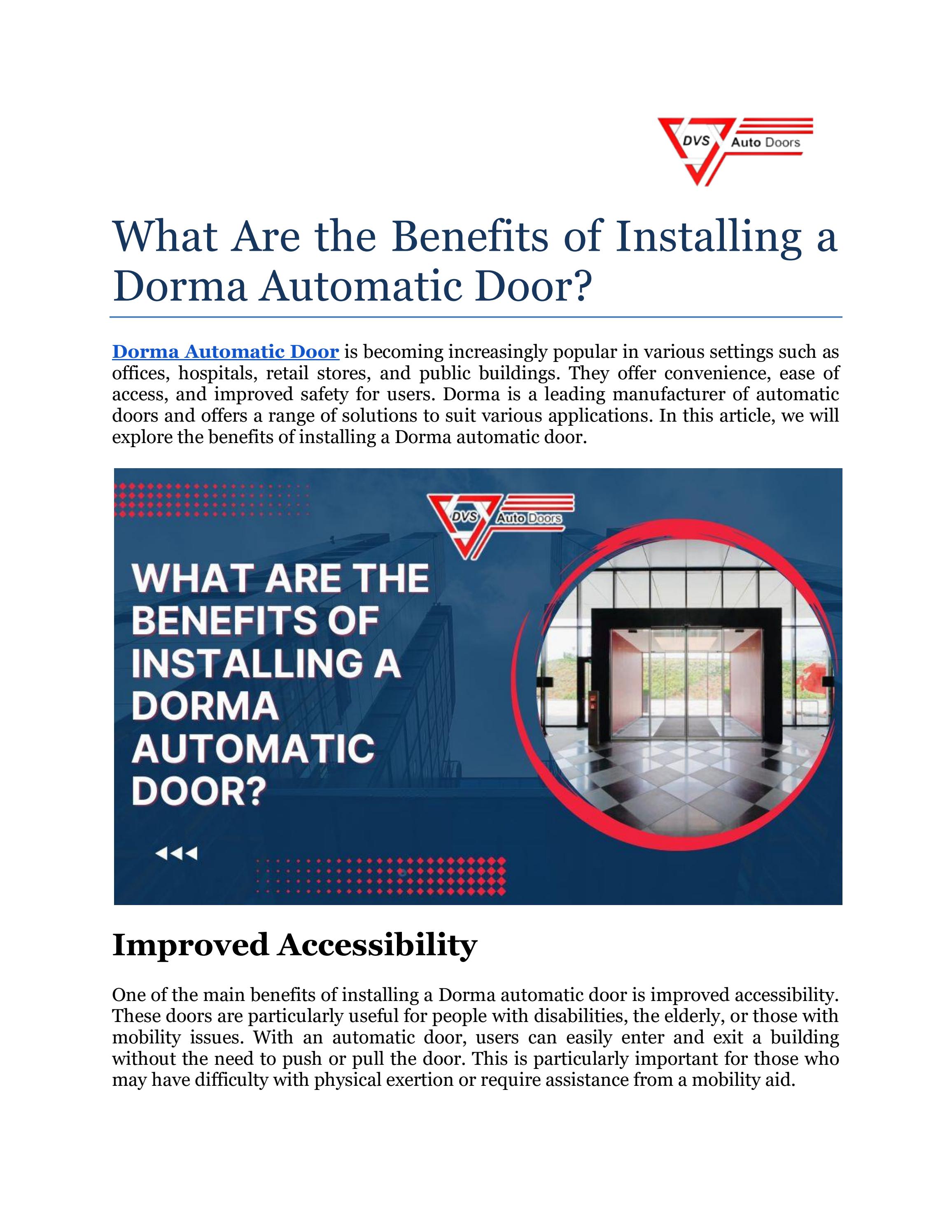 What Are the Benefits of Installing a Dorma Automatic Door? by