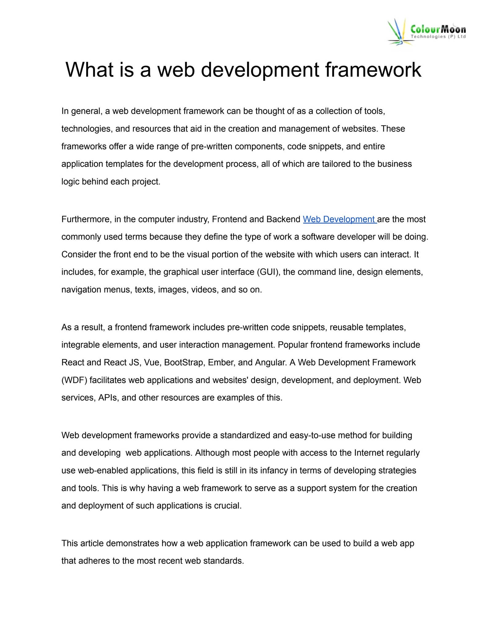 What is a Web development framework? by Colourmoon Technologies - Issuu