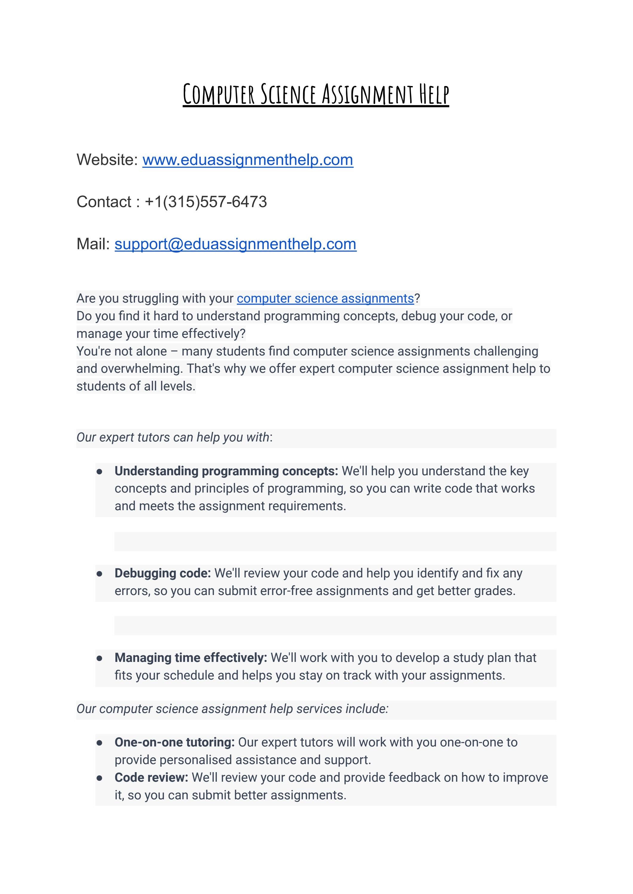 Computer Science Assignment Help by Eduassignment Help - Issuu