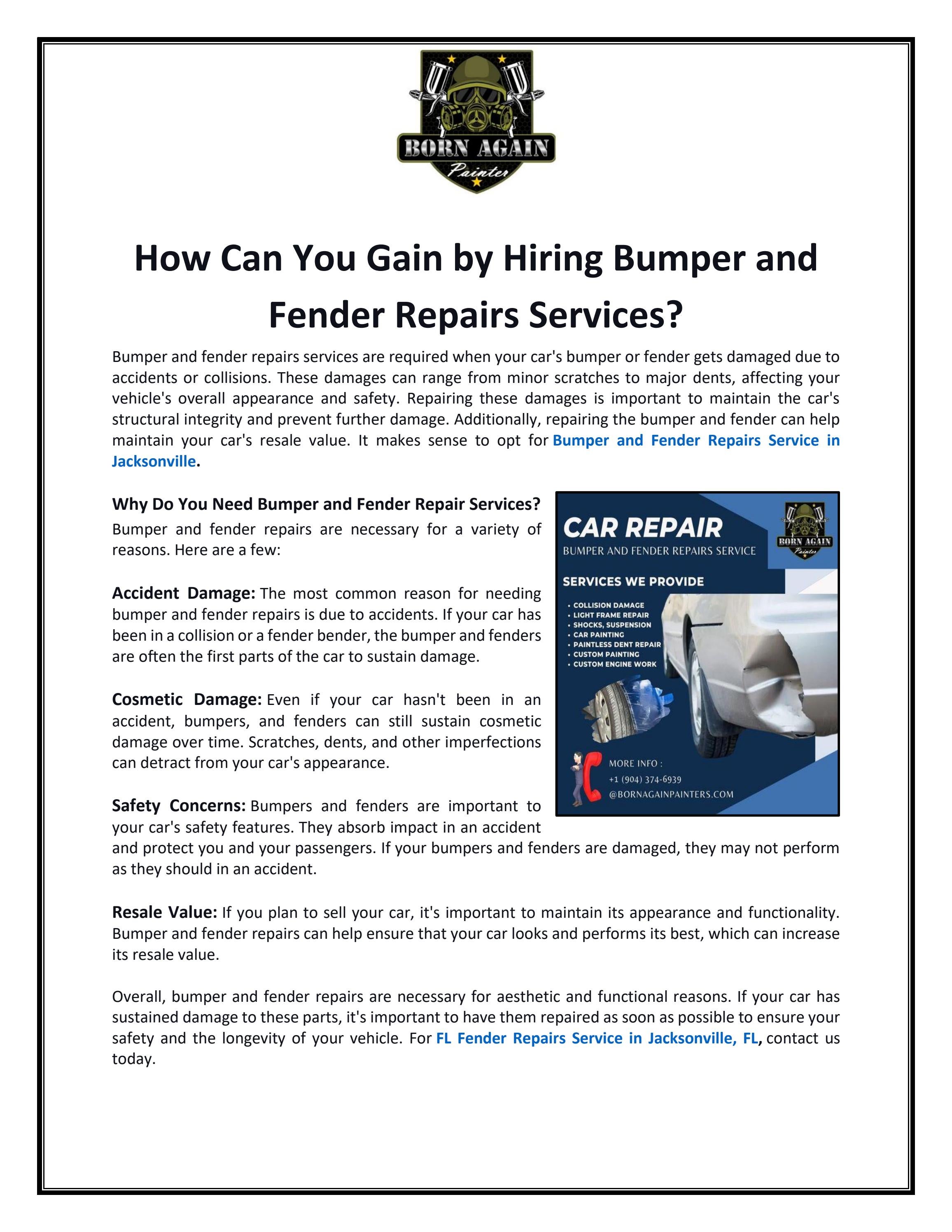 How Can You Gain by Hiring Bumper and Fender Repairs Services? by Born