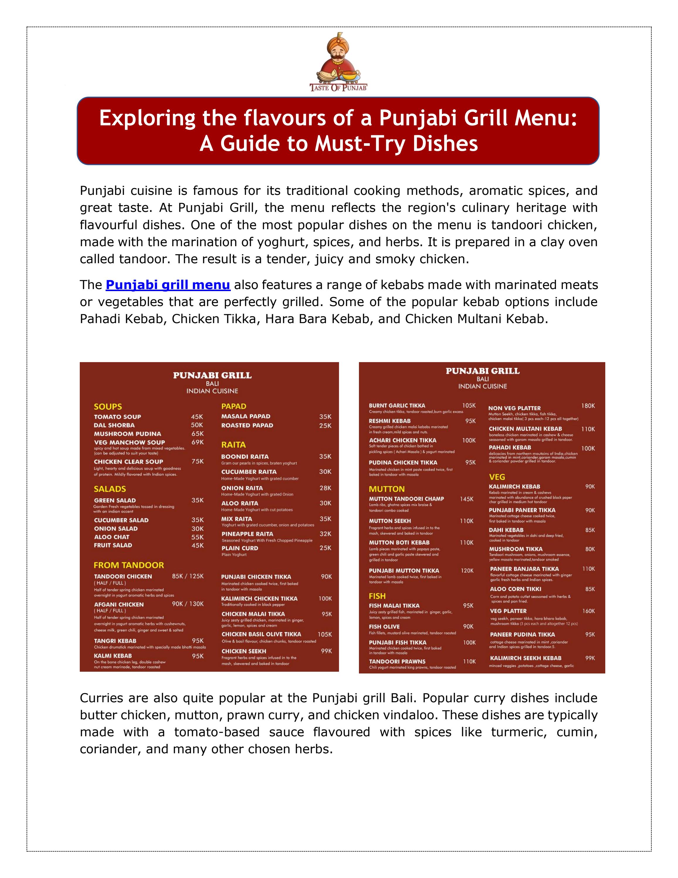 Exploring the flavours of a Punjabi Grill Menu A Guide to MustTry