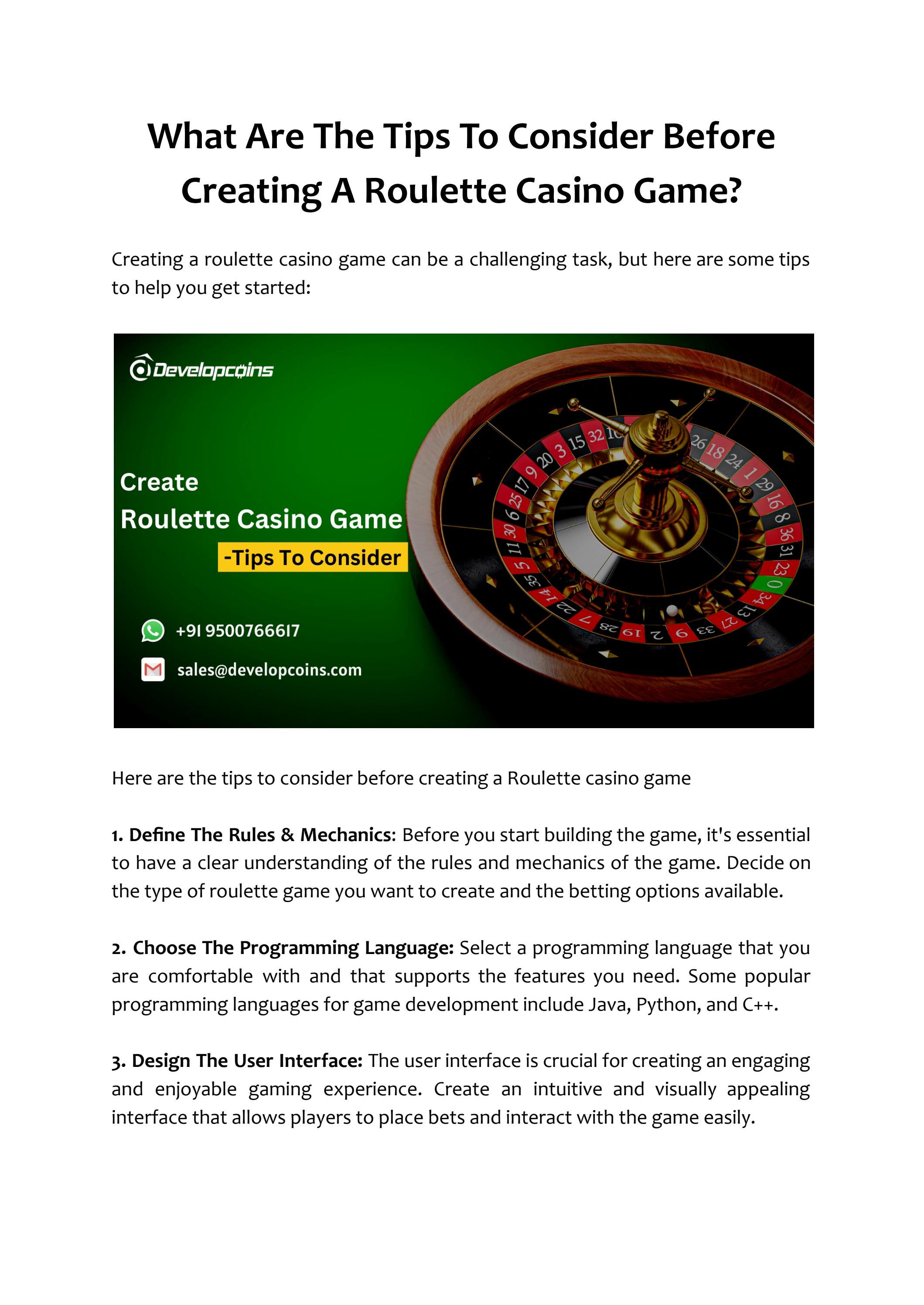 What Are The Tips To Consider Before Creating A Roulette Casino Game