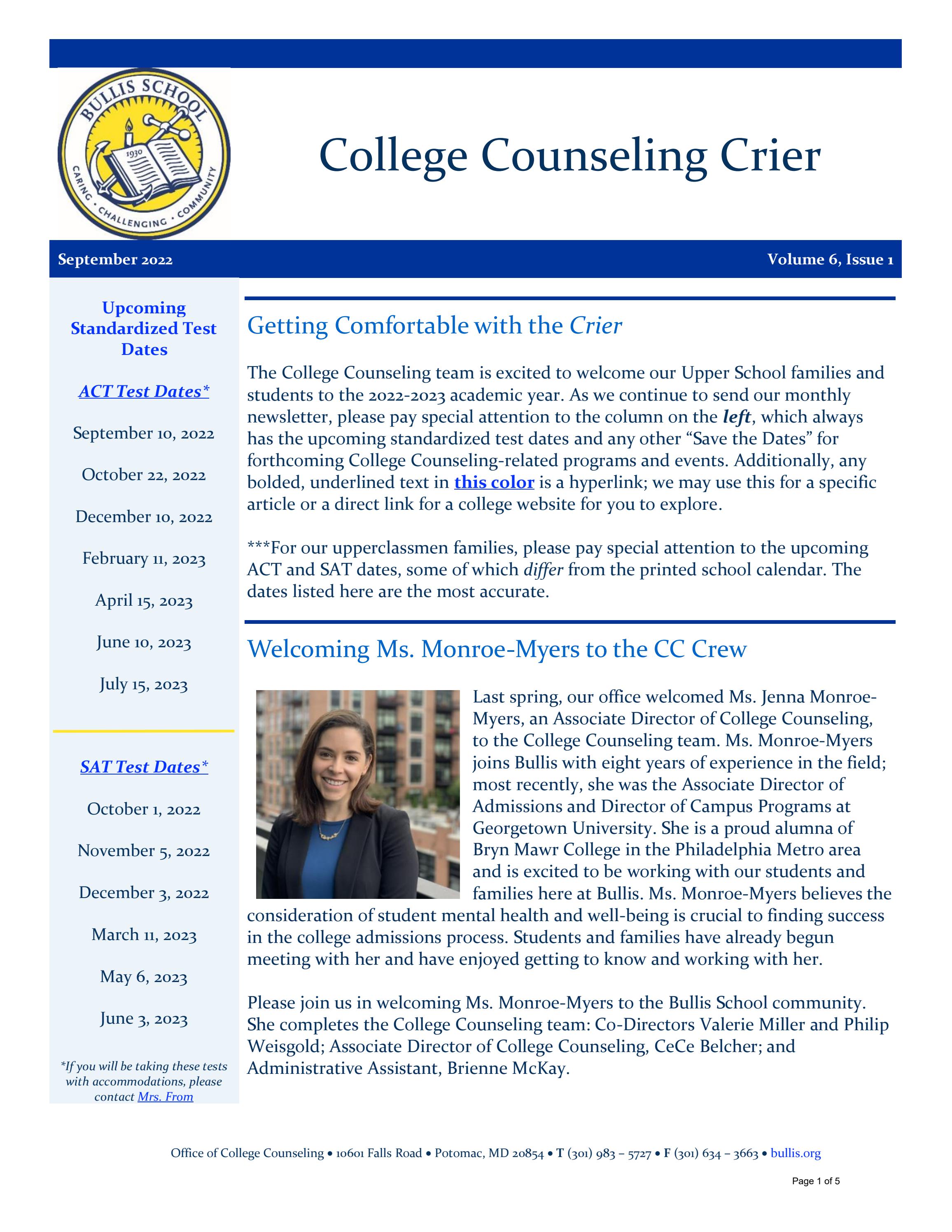 Bullis School - College Counseling Crier: September 2022 by Bullis School -  Issuu