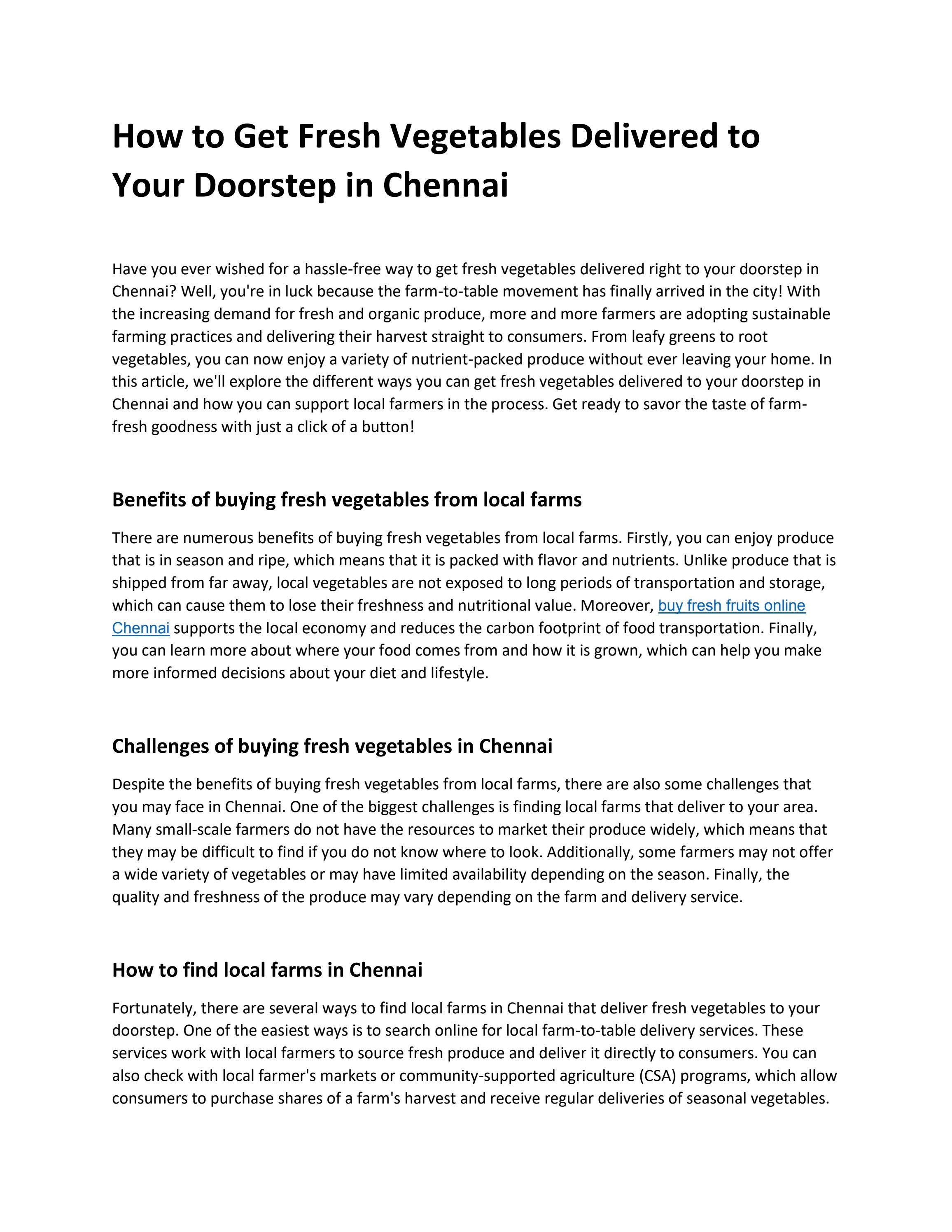 How to Get Fresh Vegetables Delivered to Your Doorstep in Chennai by