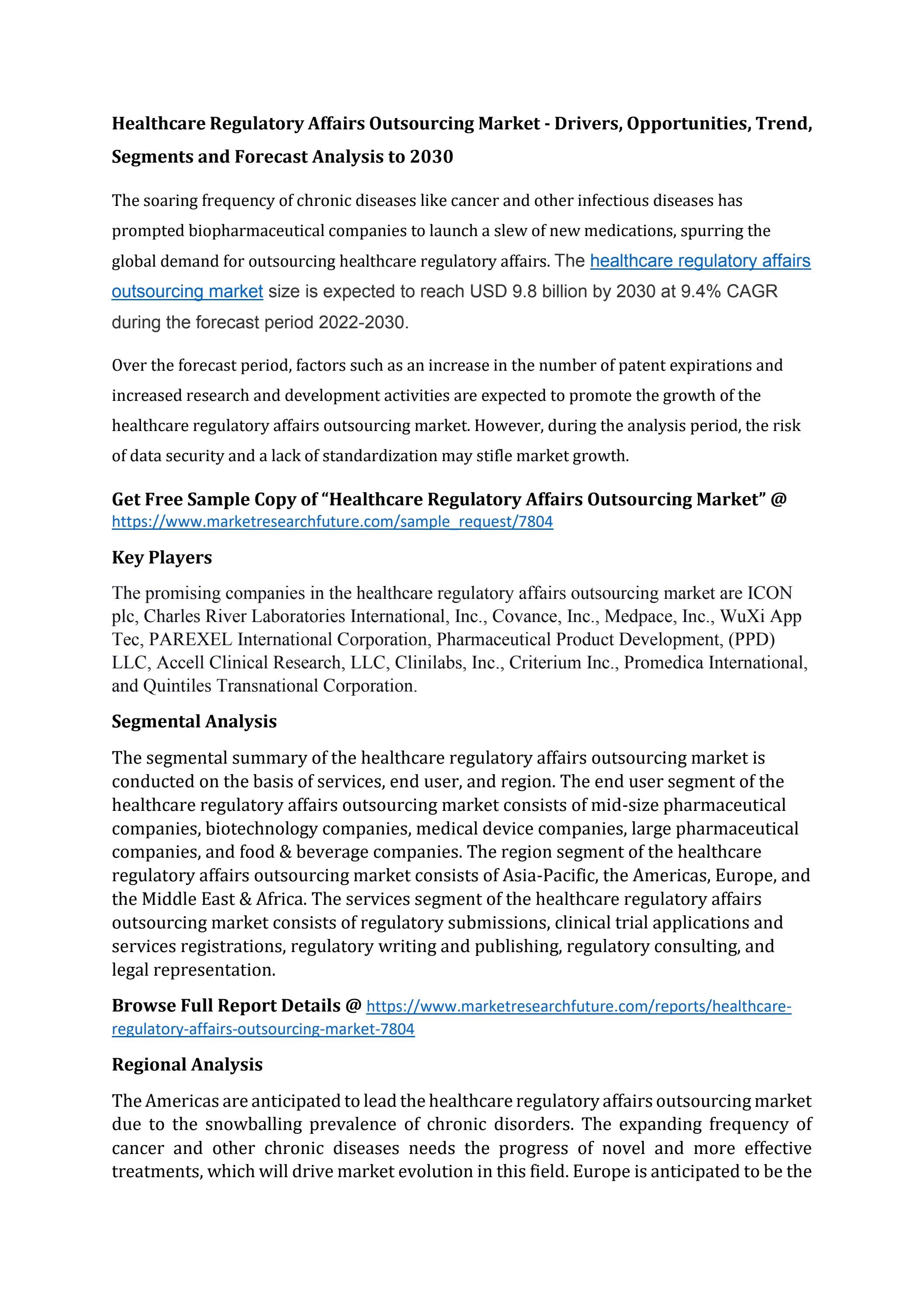 Healthcare Regulatory Affairs Outsourcing Market Drivers