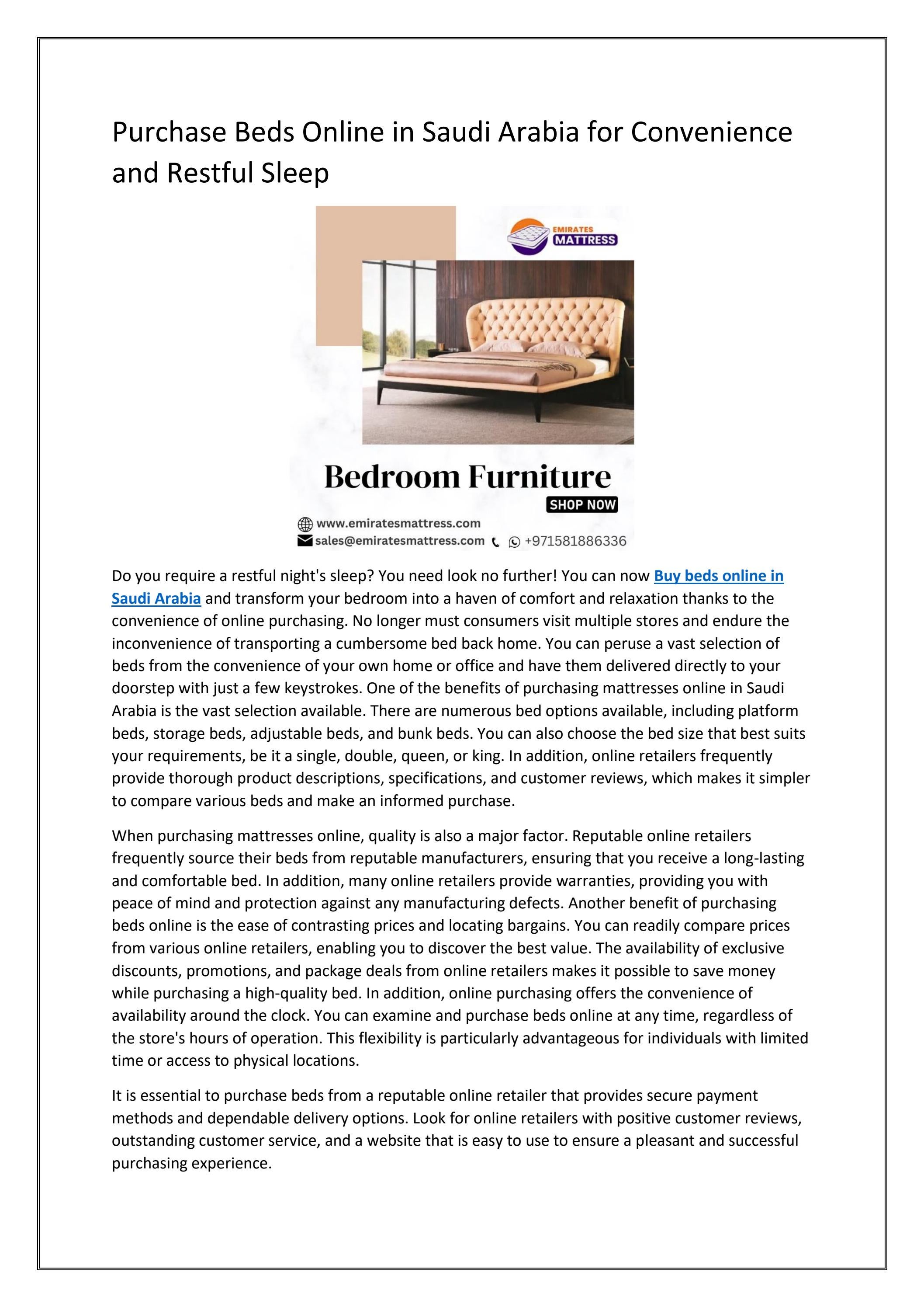 Purchase Beds Online in Saudi Arabia for Convenience and Restful Sleep by Emirates Mattress Issuu