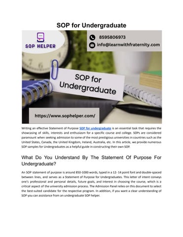Best Sop For Undergraduate: Sample, Format, And Tips – MILERH
