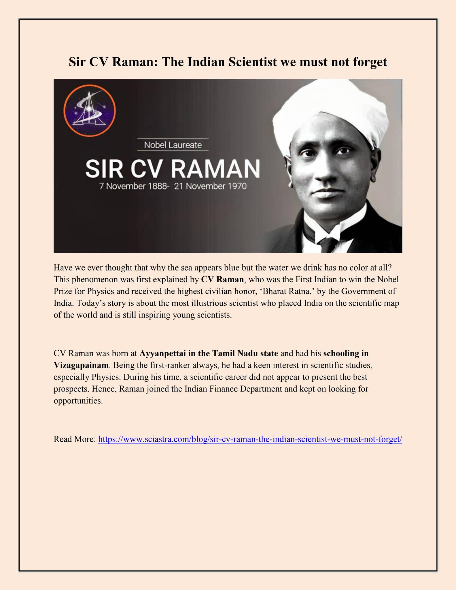 India Raman Sir Sir CV Raman: The Indian Scientist we must not forget by Sciastra - Issuu
