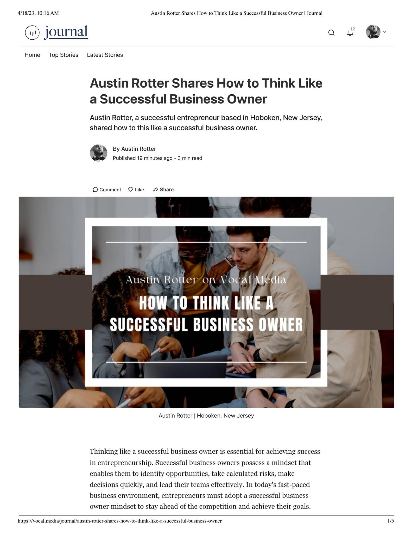 Austin Rotter Shares How to Think Like a Successful Business Owner by ...