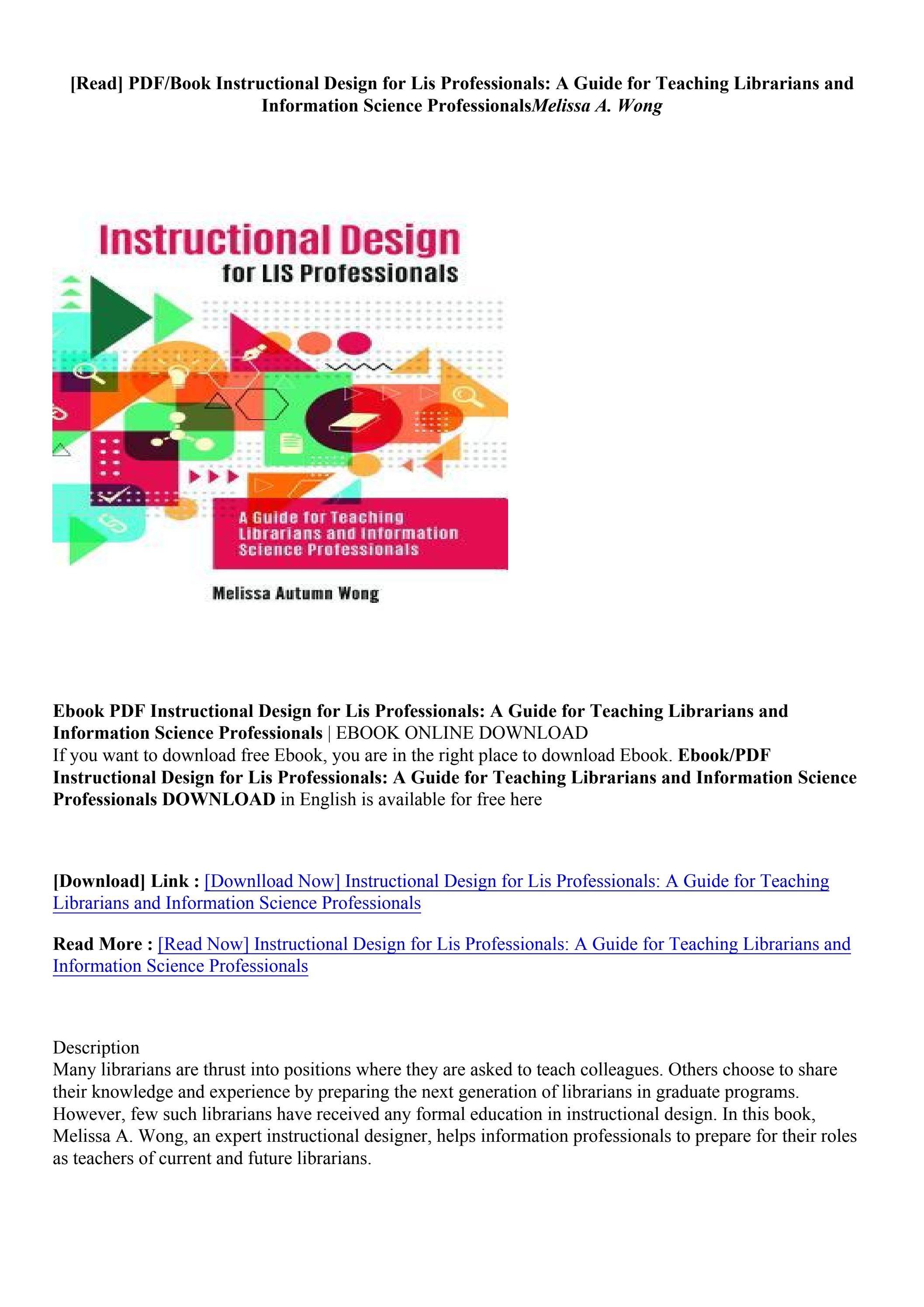 [Download] Instructional Design for Lis Professionals A Guide for