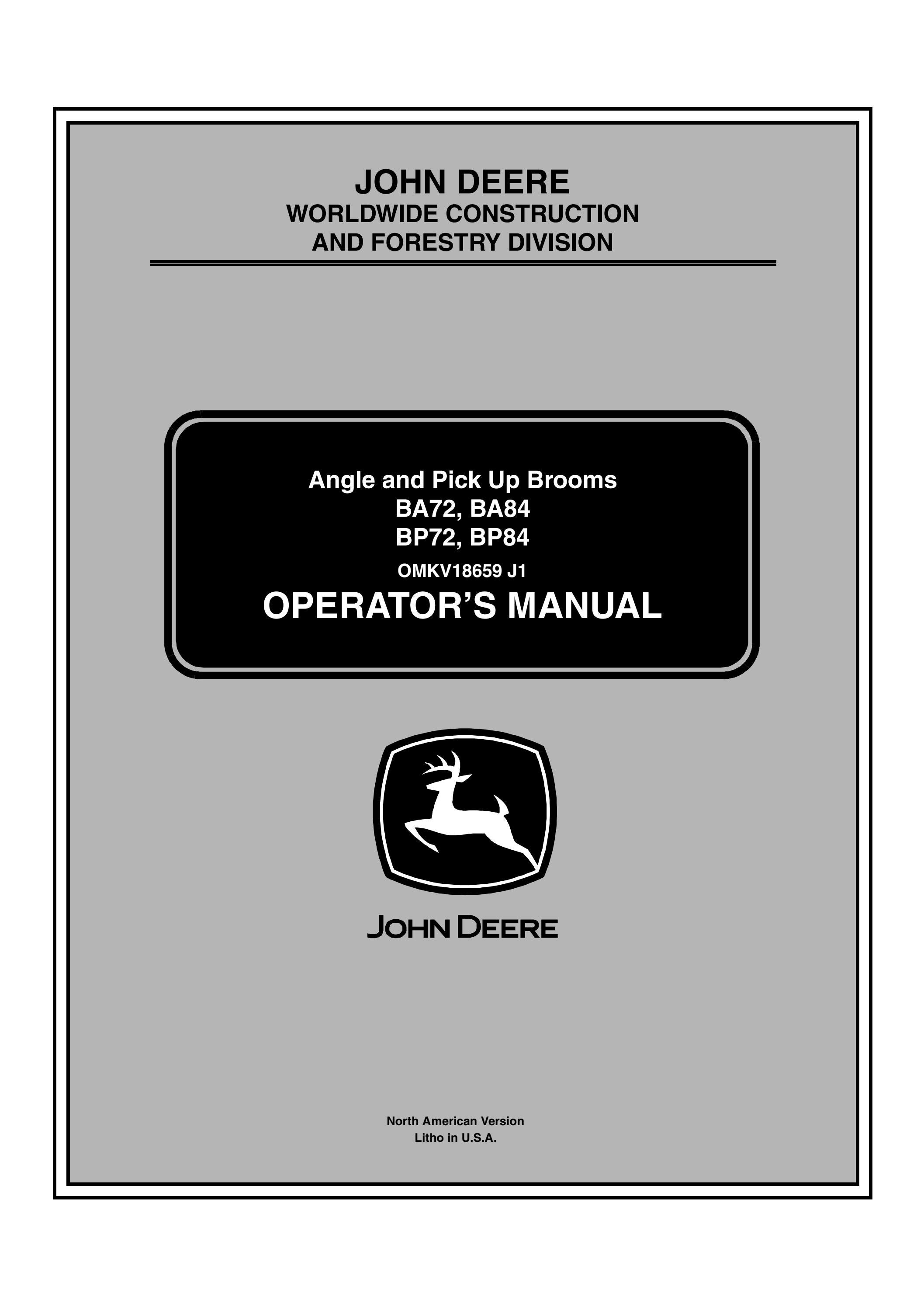 John Deere BA72 Angle and Pick Up Brooms Operator’s Manual Instant