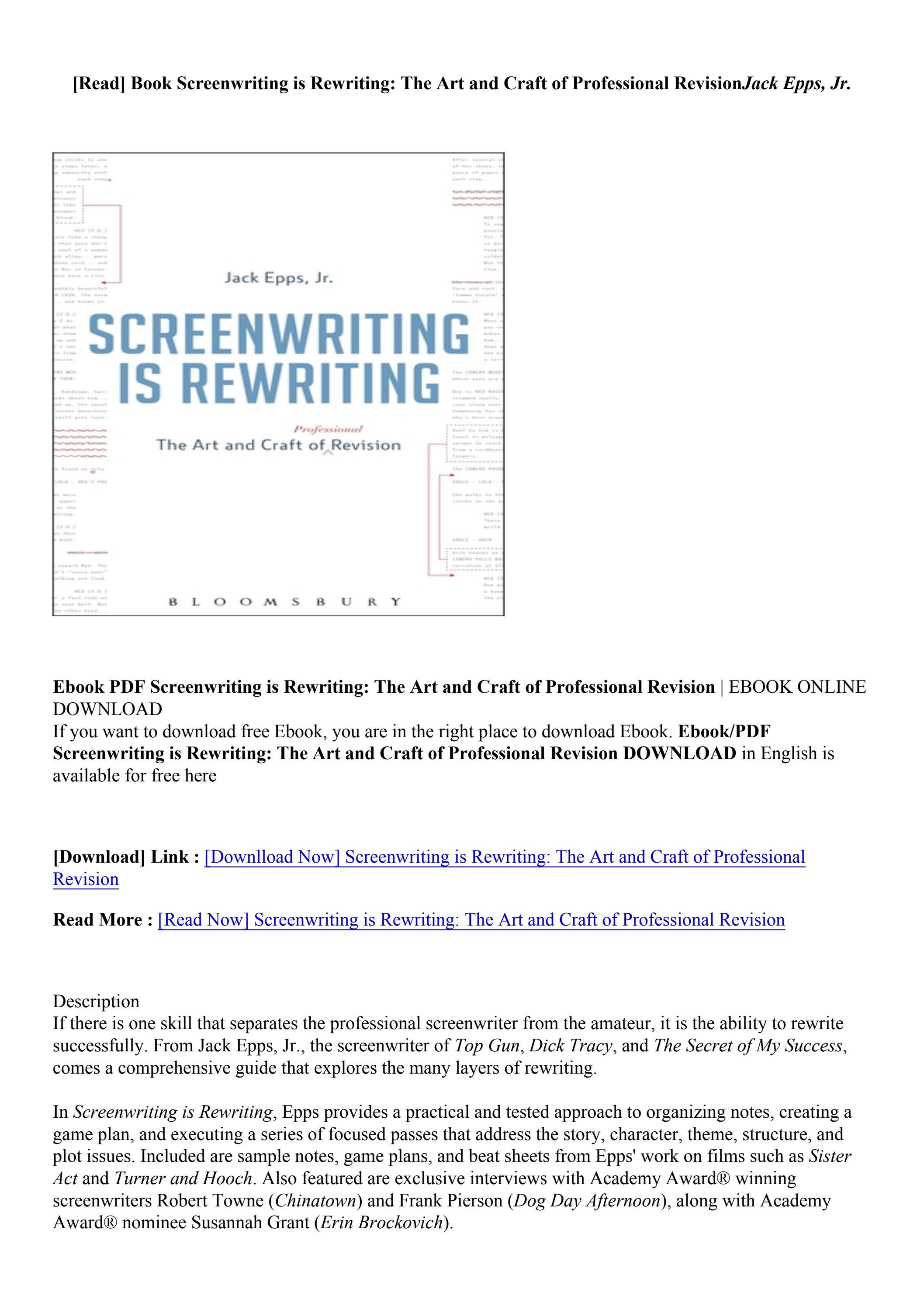 (Download Book) Screenwriting is Rewriting The Art and Craft of