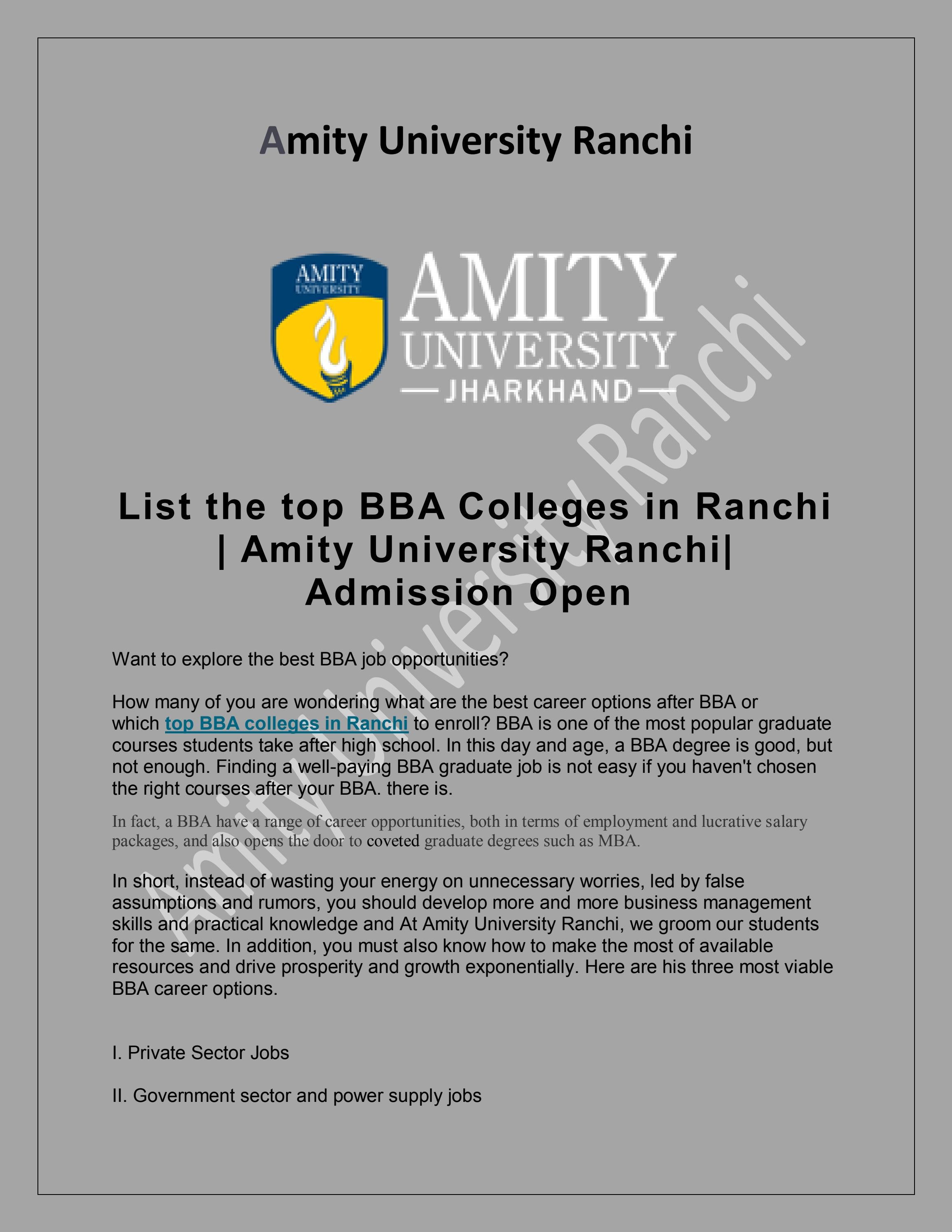 Transform Your Career with the Top BBA Colleges in Ranchi by amity