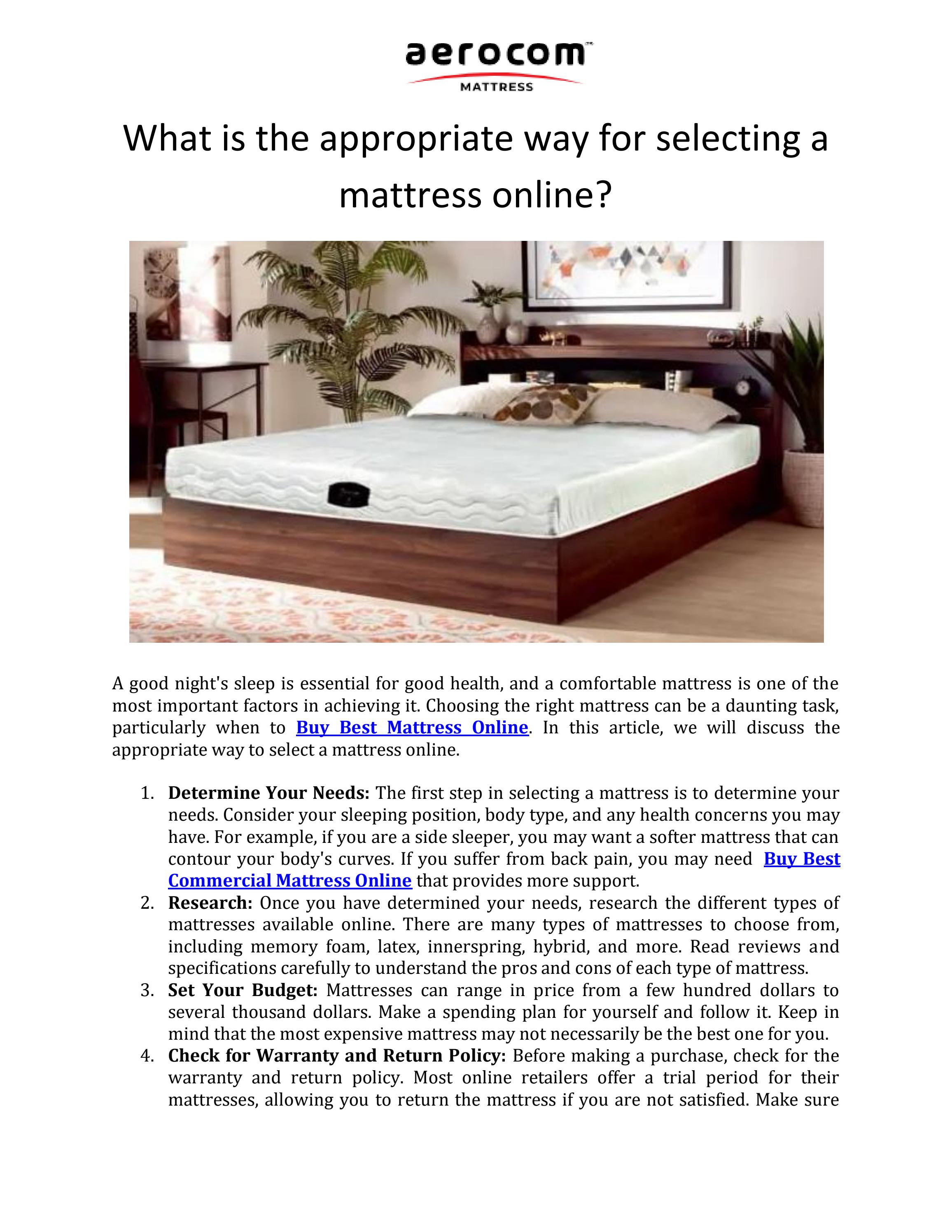 What is the appropriate way for selecting a mattress online? by