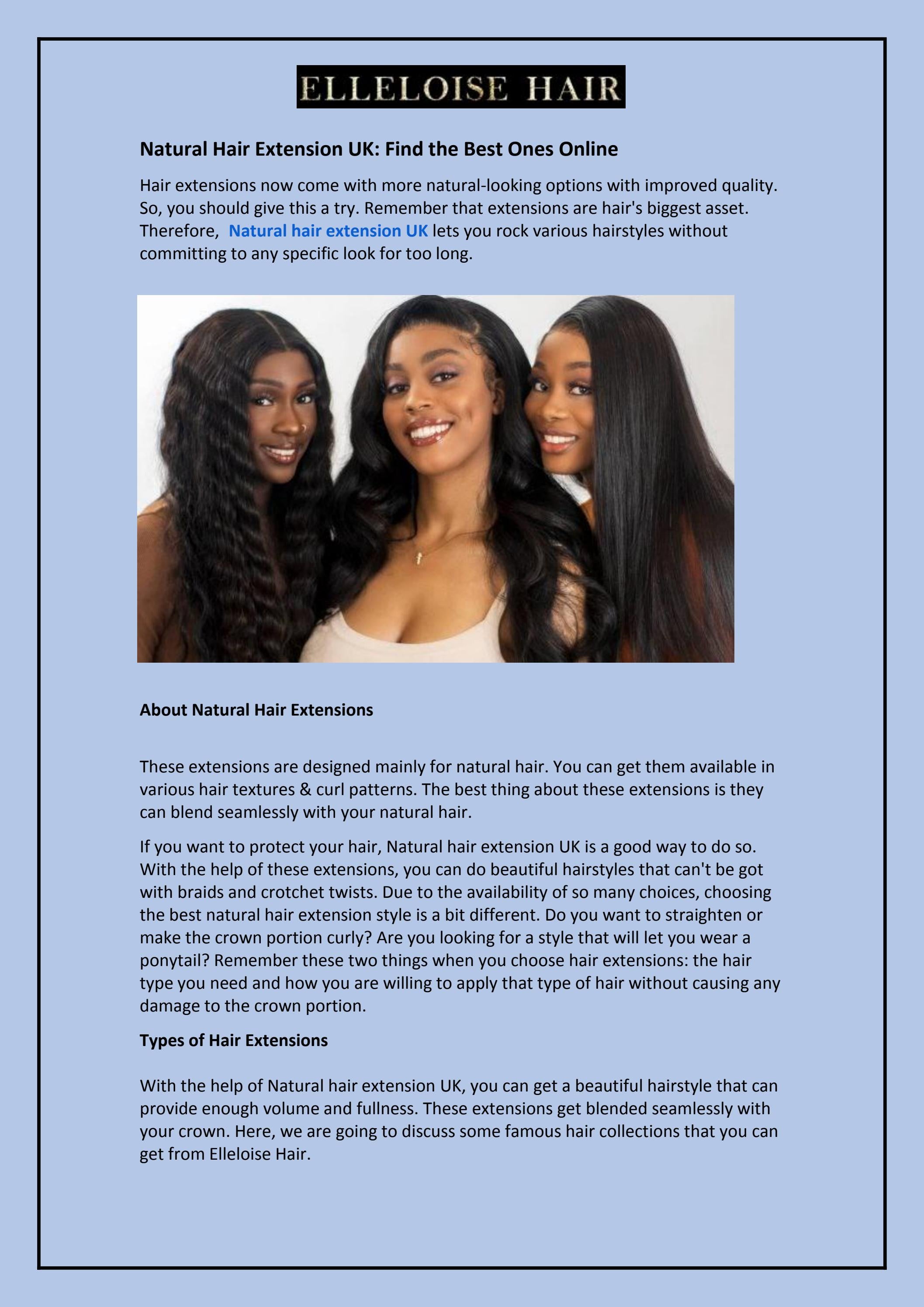 Natural Hair Extension UK Find the Best Ones Online by Elleloise Hair