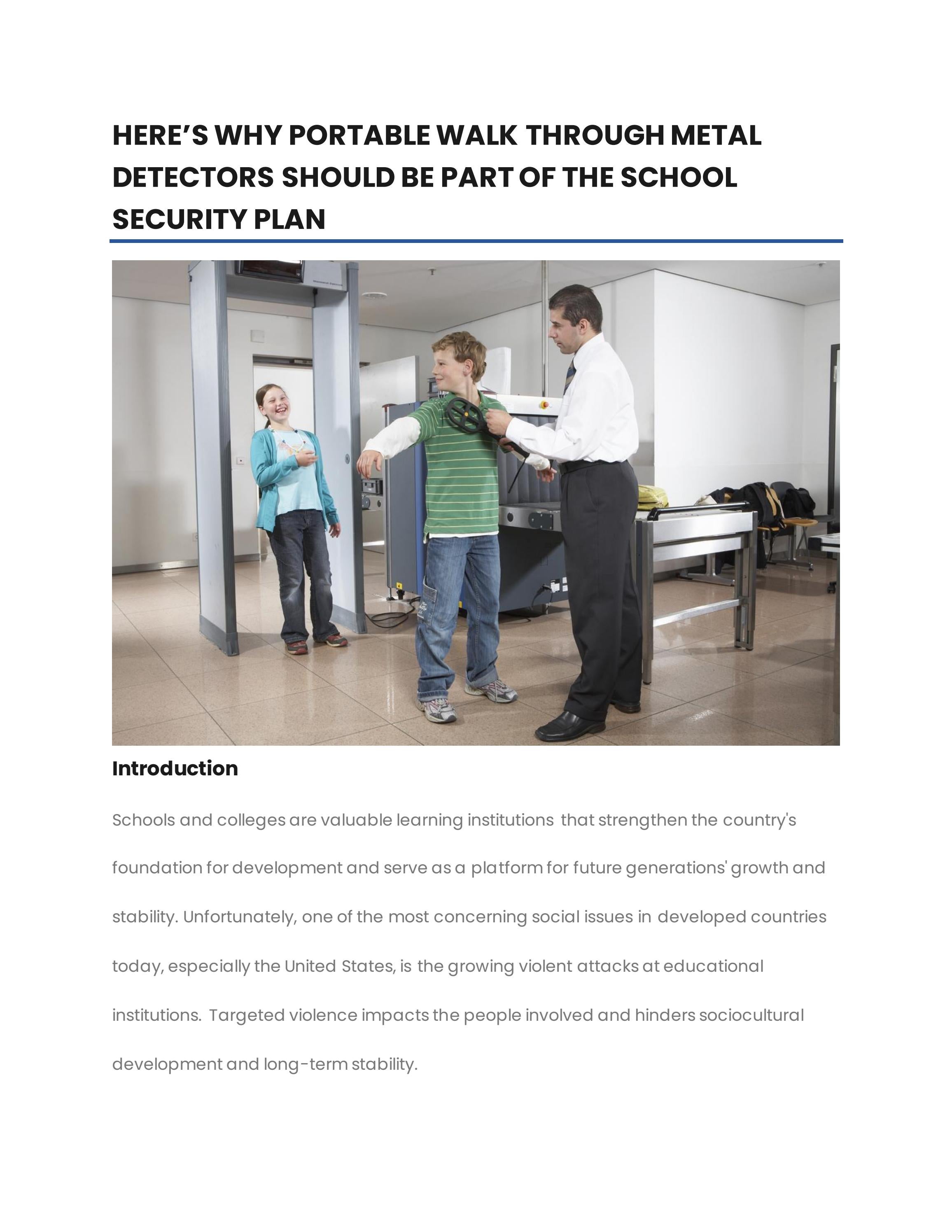 METAL DETECTORS SHOULD BE PART OF THE SCHOOL SECURITY PLAN by Security