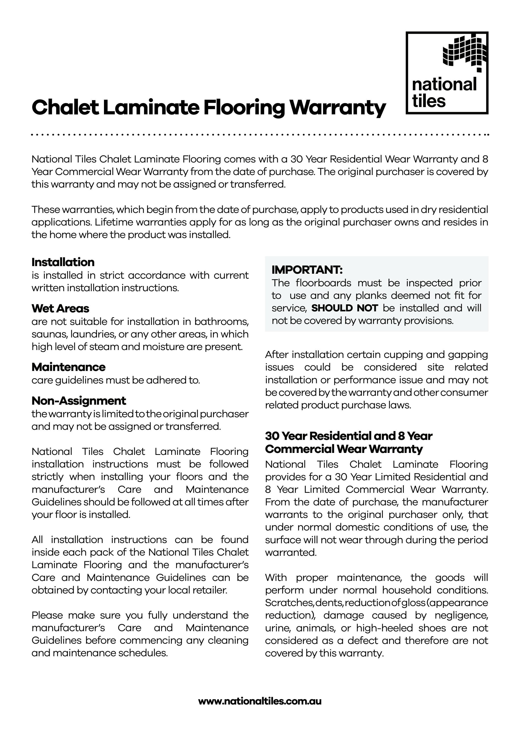View of Chalet Laminate Flooring Warranty by nationaltiles - Issuu