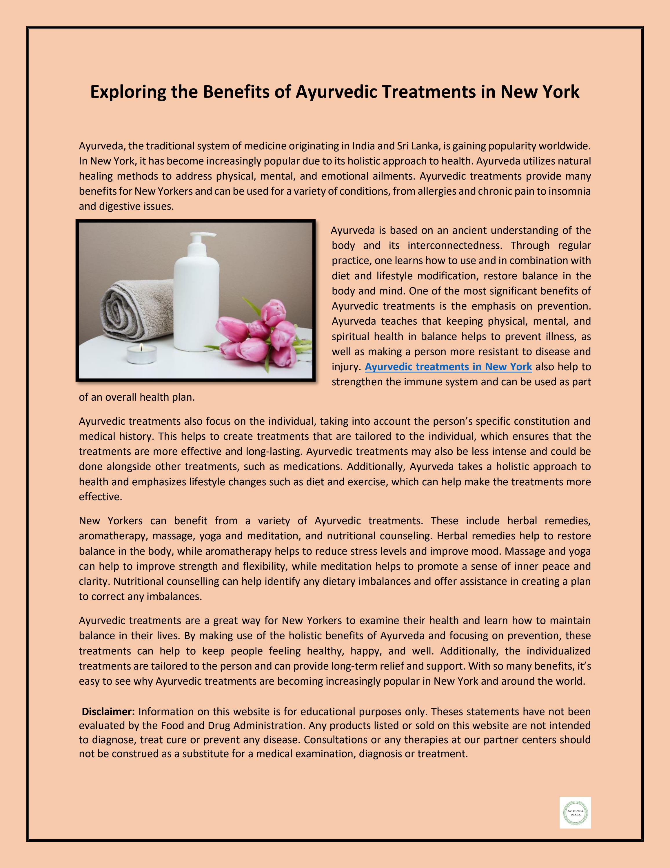 Exploring the Benefits of Ayurvedic Treatments in New York by