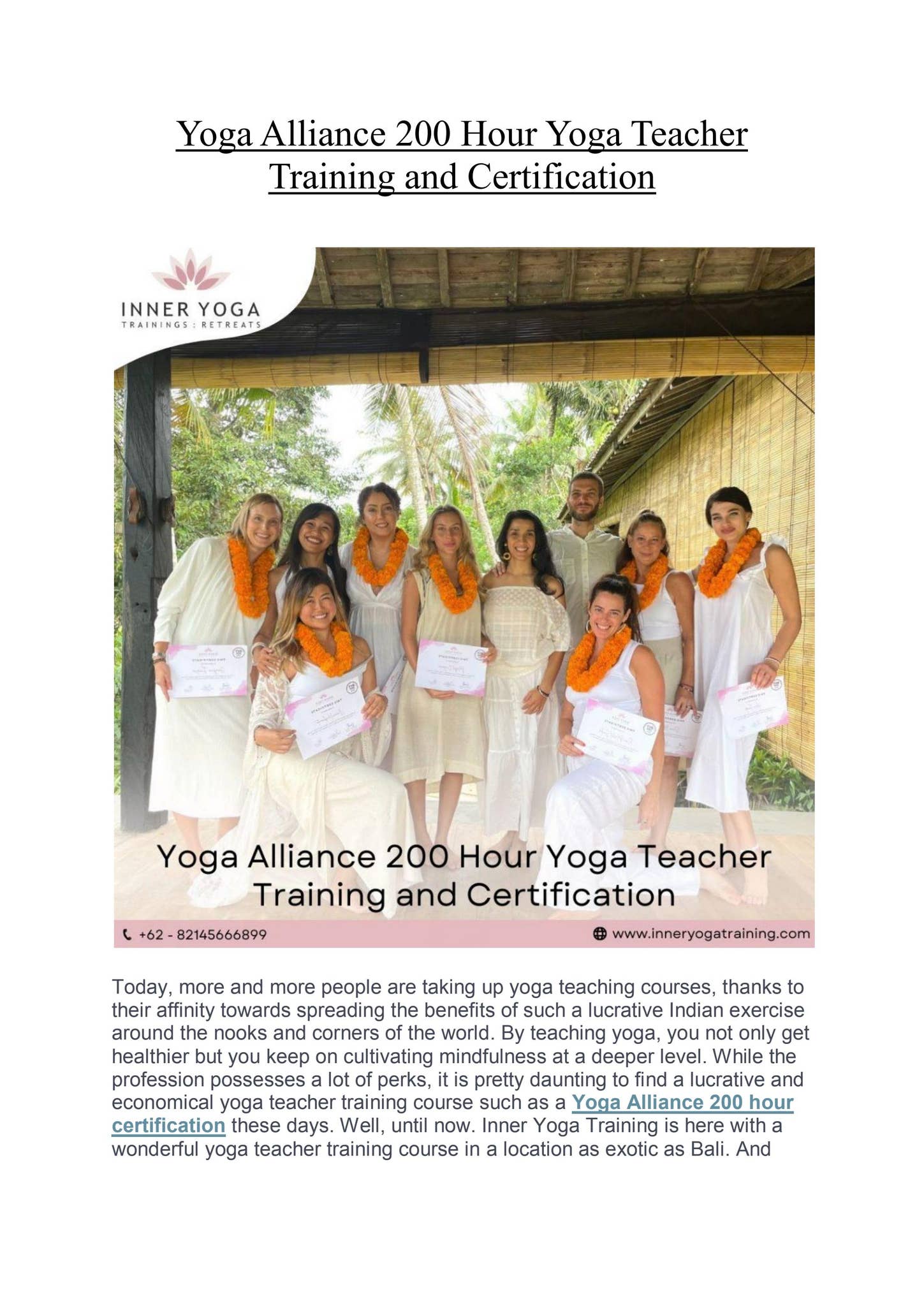 Yoga Alliance 200 Hour Yoga Teacher Training and Certification by InnerYoga Training - Issuu
