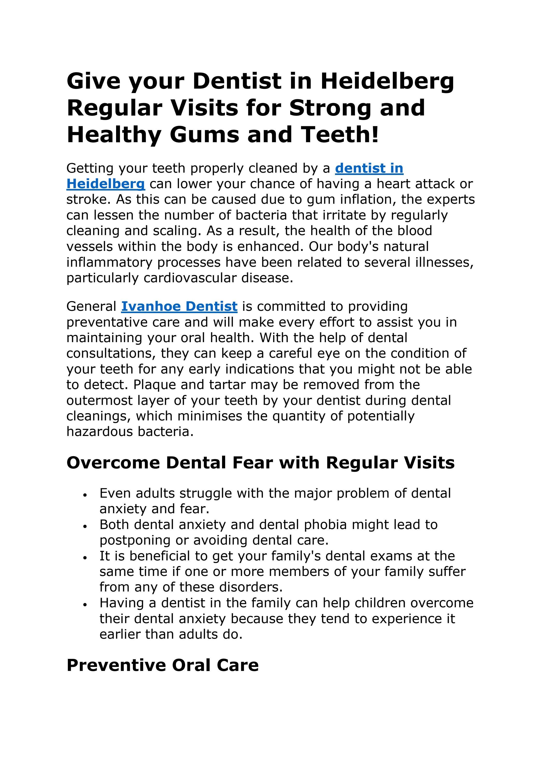 Give Your Dentist in Heidelberg Regular Visits for Strong and Healthy