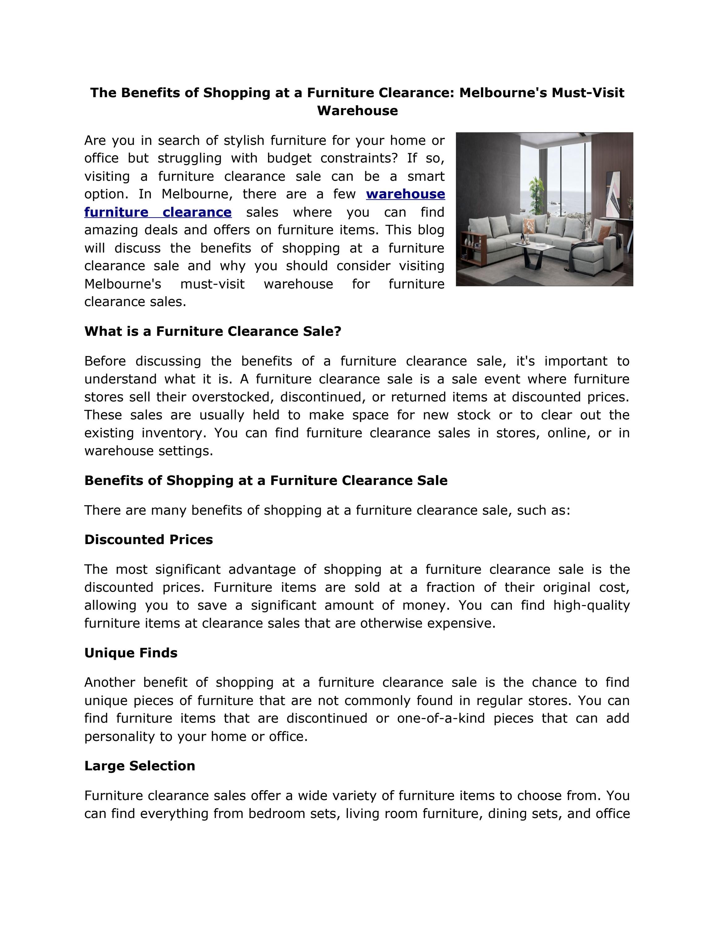 The Benefits of Shopping at a Furniture Clearance Melbourne's Must