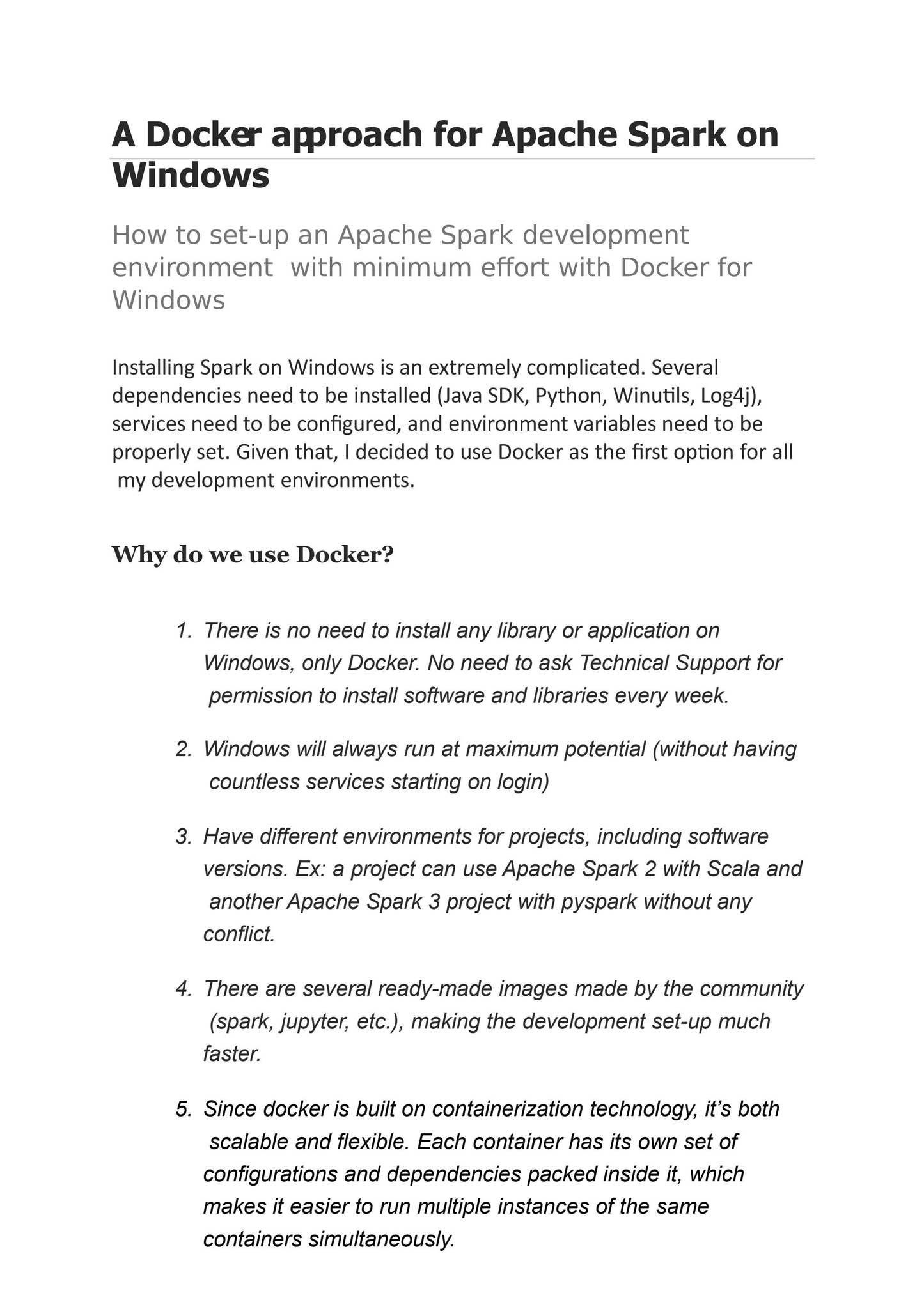 Docker approach for Apache Spark on Windows by varsha nayak - Issuu