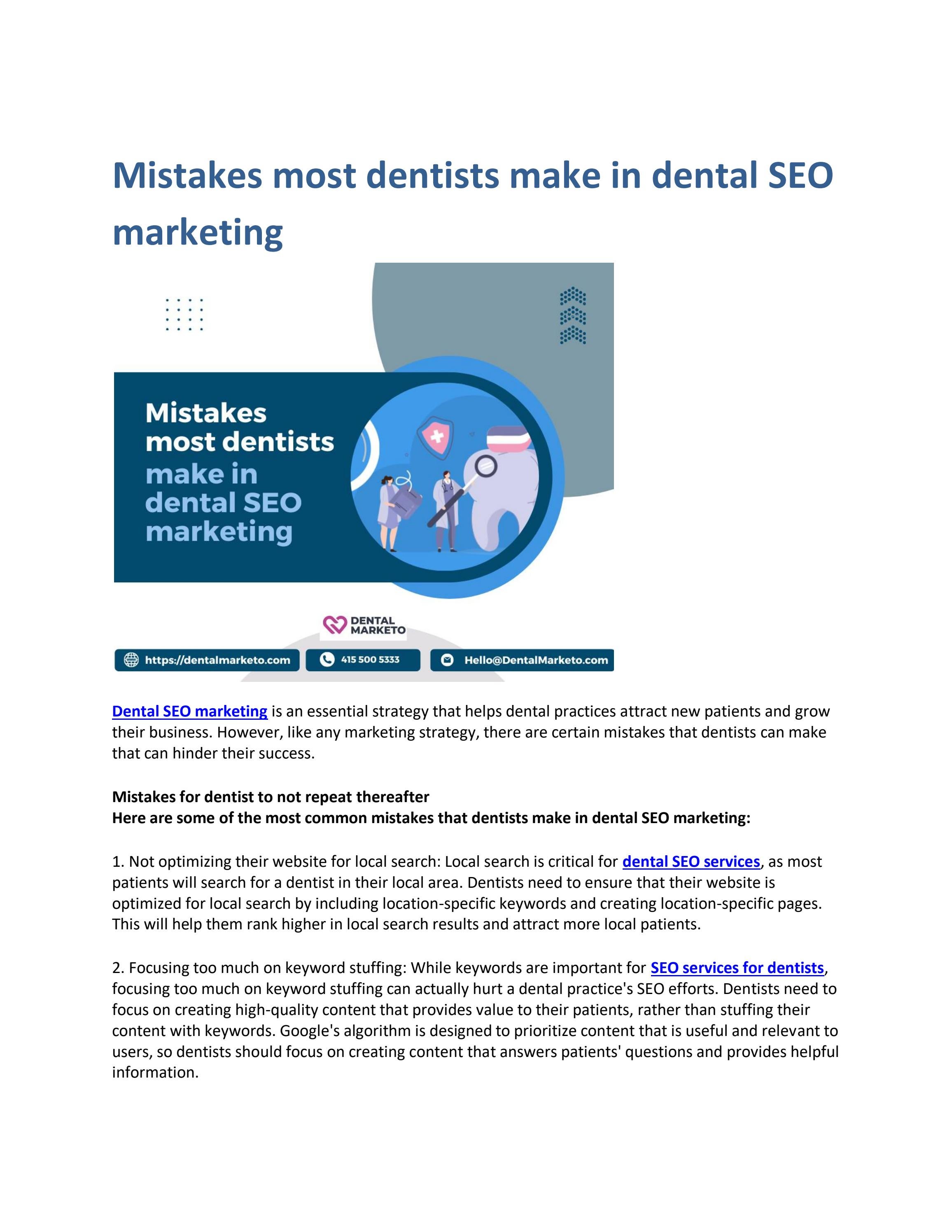 Mistakes most dentists make in dental SEO marketing by Dental Marketo