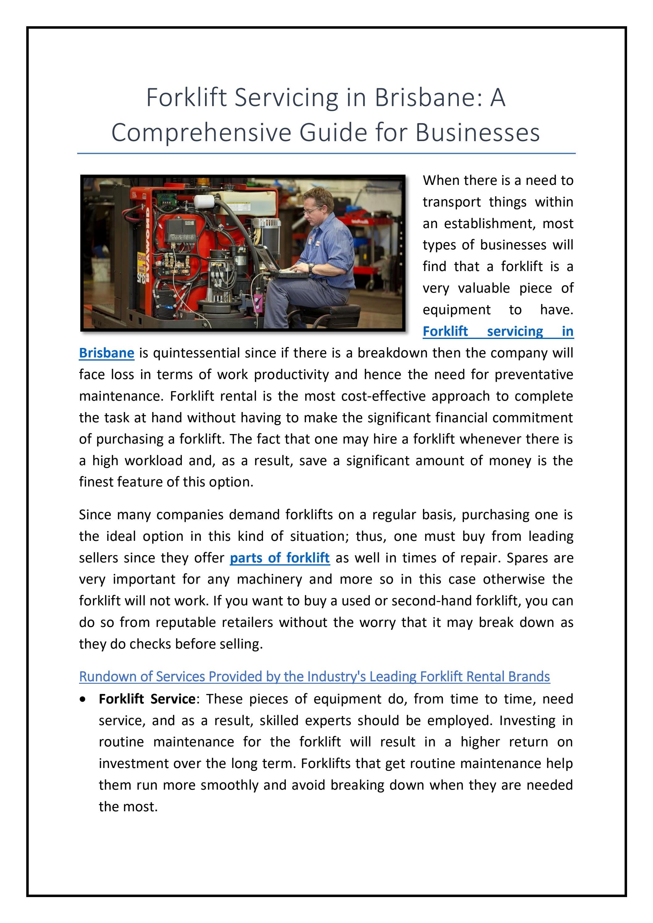 Forklift Servicing in Brisbane A Comprehensive Guide for Businesses by Hilift Forklifts Issuu