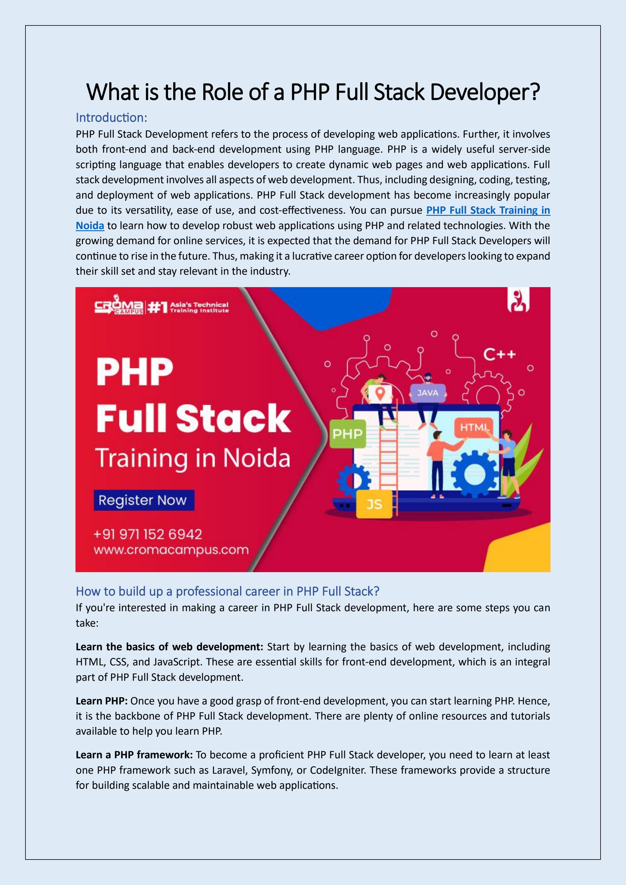 What is the Role of a PHP Full Stack Developer? by cromacampuseducation ...