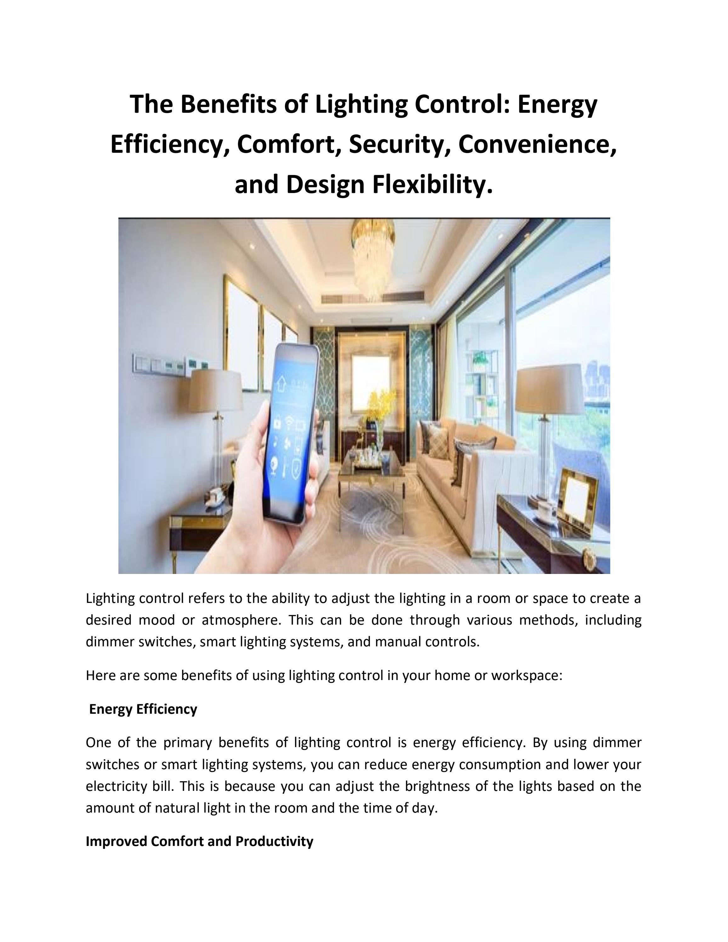 The Benefits of Lighting Control Energy Efficiency, Comfort, Security
