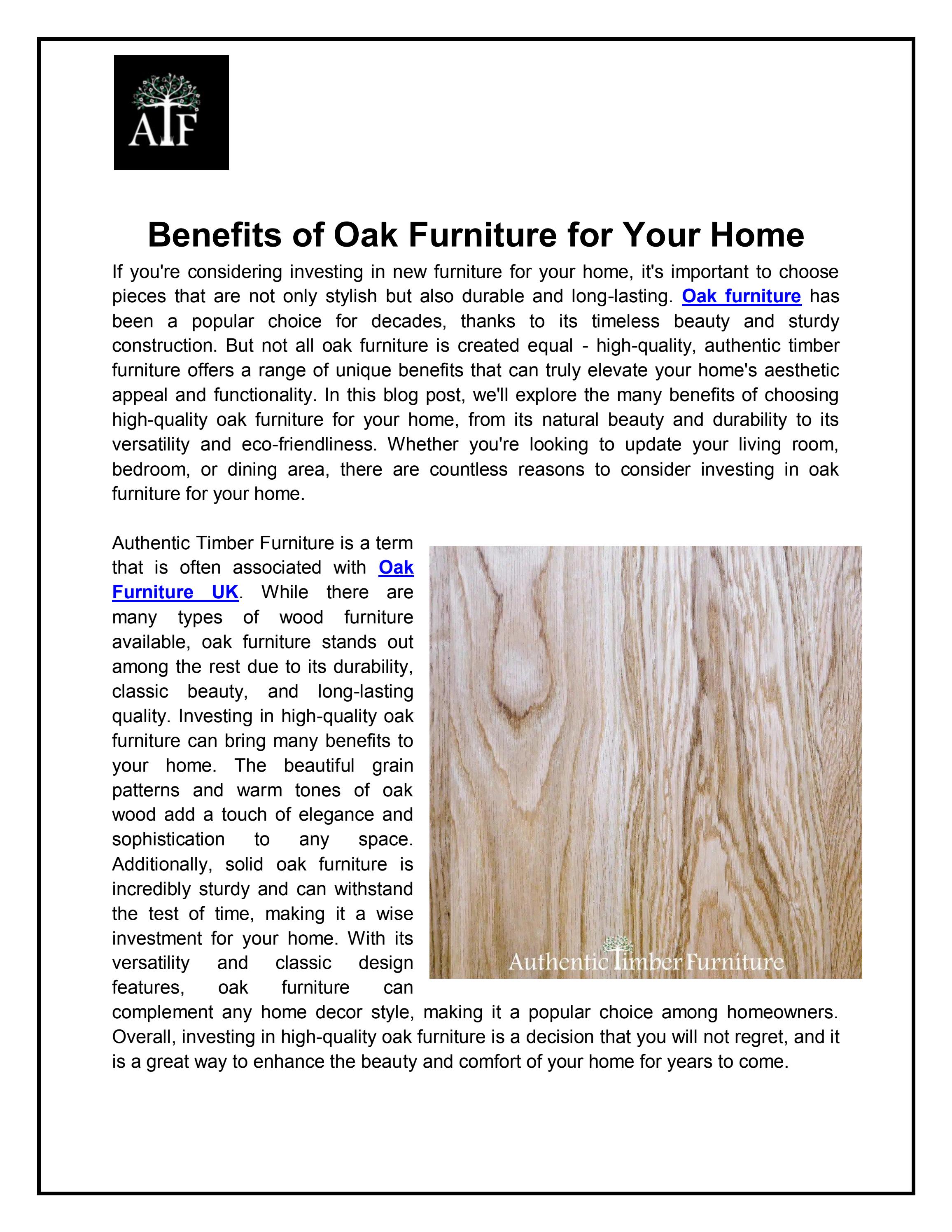 Benefits of Oak Furniture for Your Home by Authentic Timberfurniture