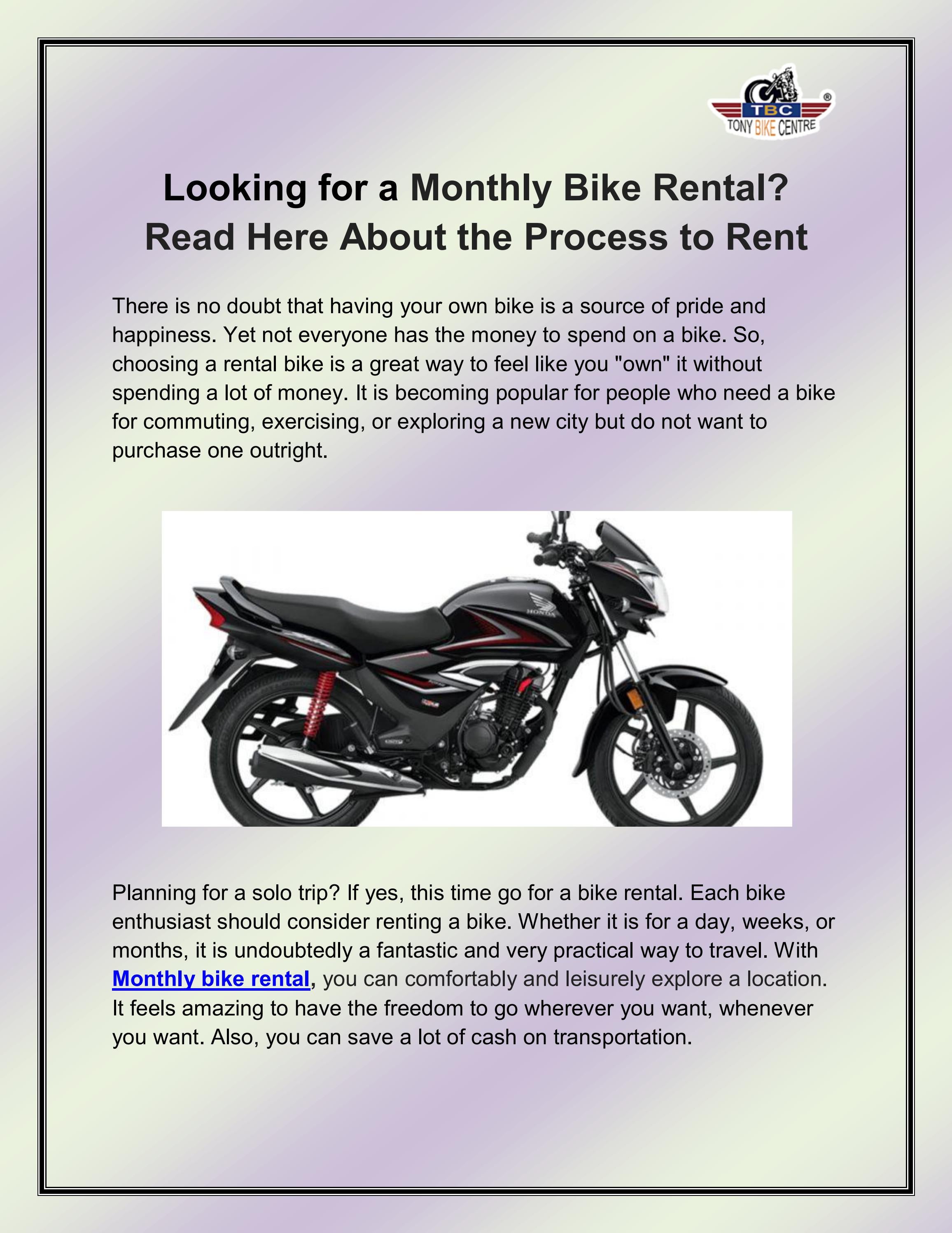 Monthly bike rental by tonybikes Issuu