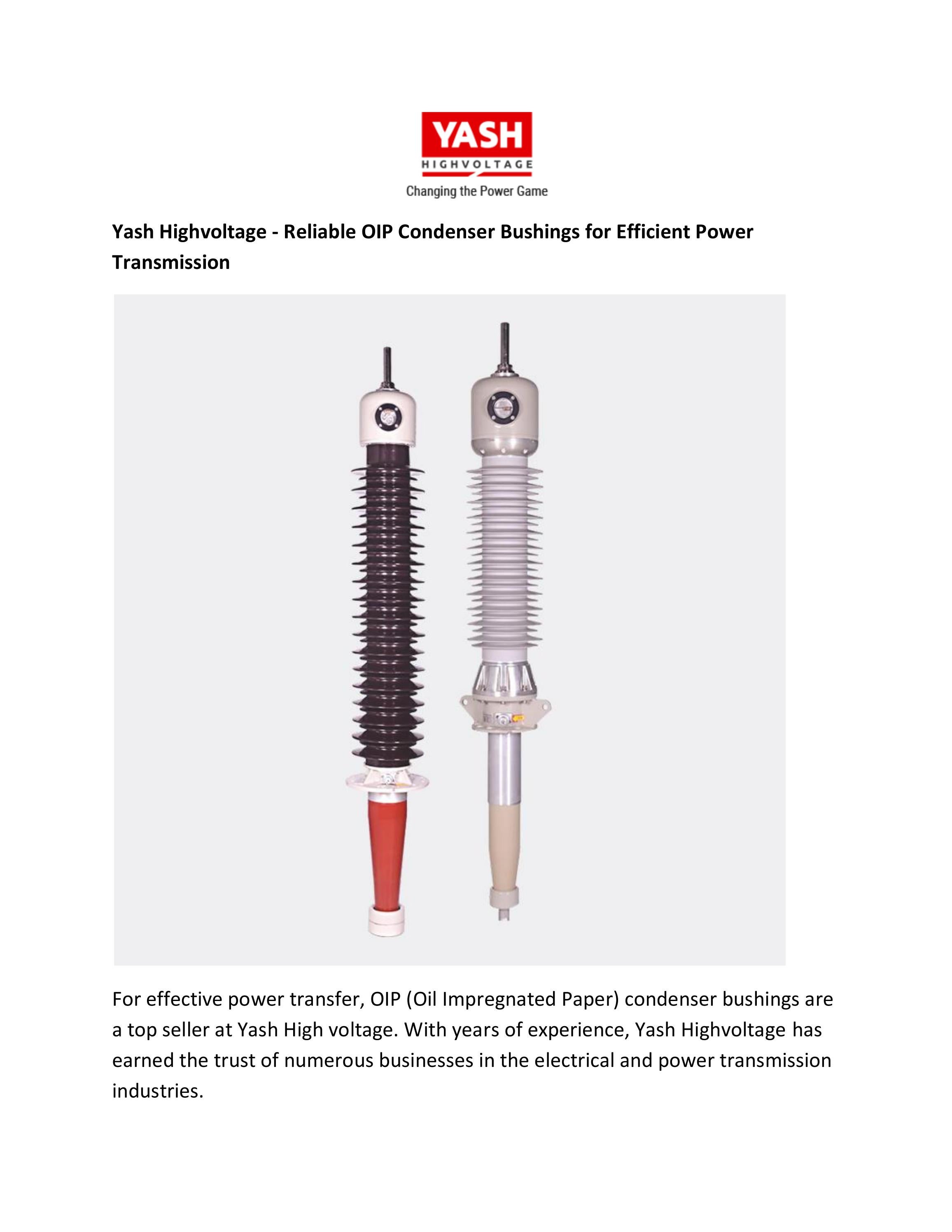 OIP CONDENSER BUSHINGS by Yash Highvoltage Ltd. Issuu