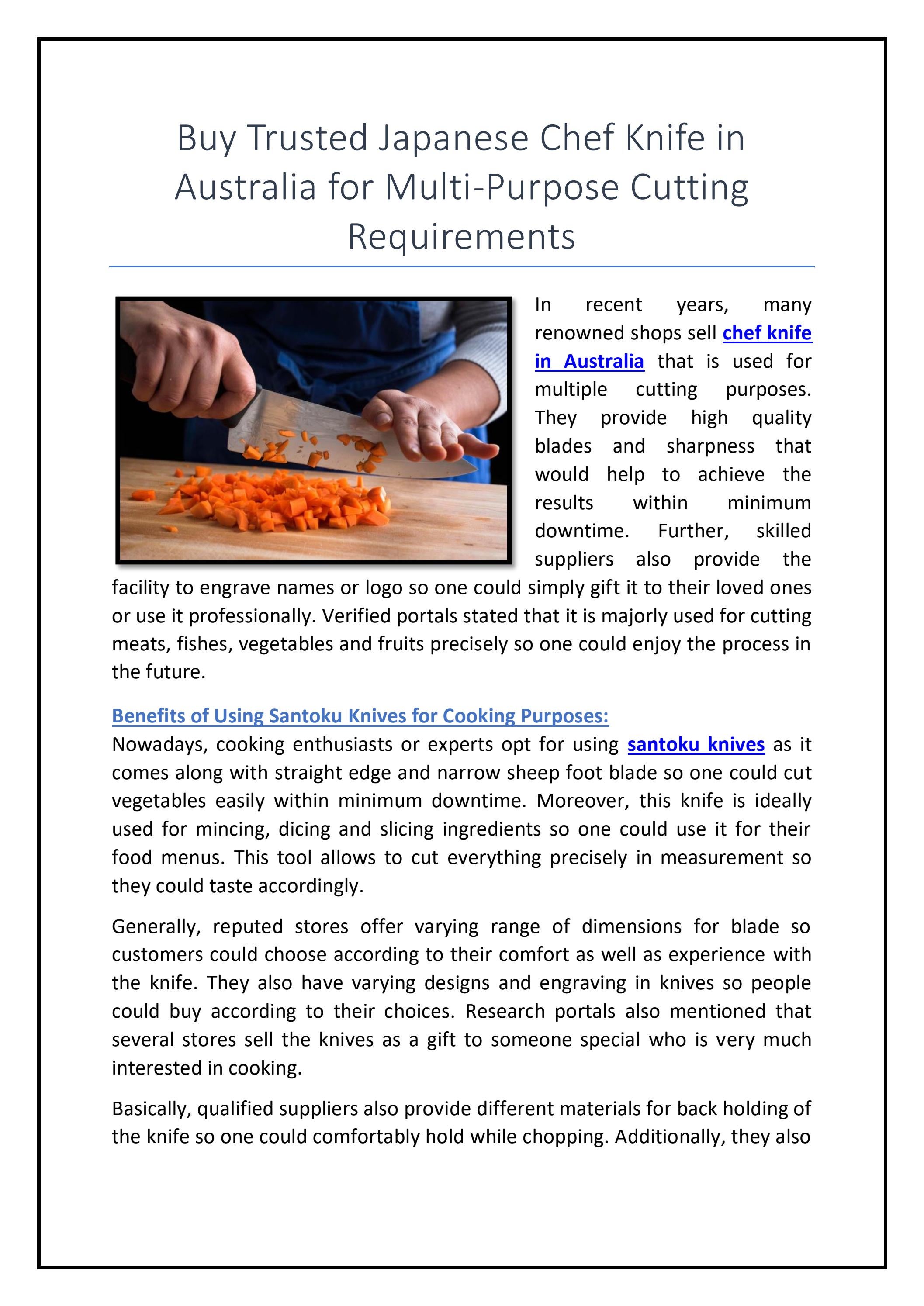 Buy Trusted Japanese Chef Knife in Australia for MultiPurpose Cutting Requirements by kazskandk