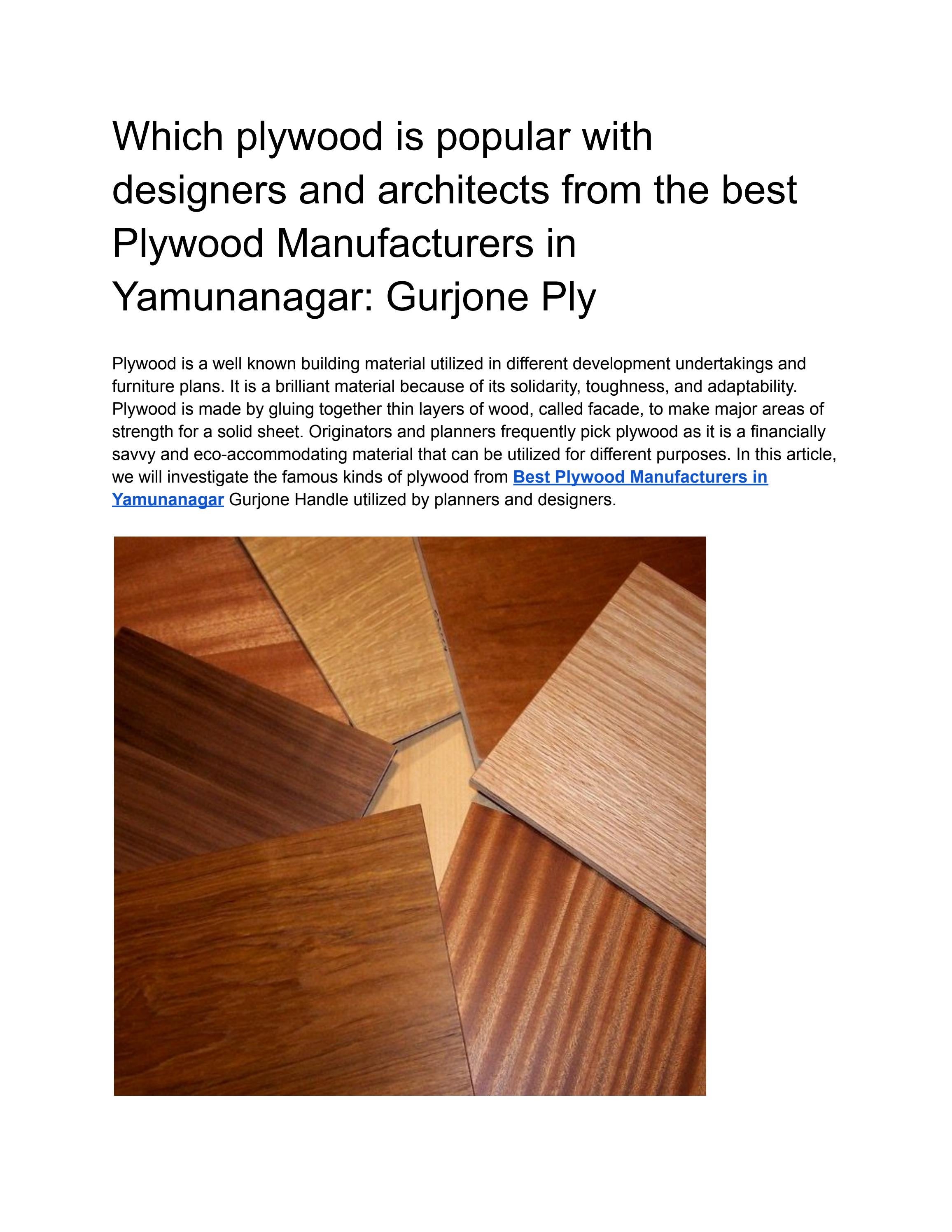 Best Plywood Manufacturers in Yamunanagar Gurjone Ply by mongoosh Issuu