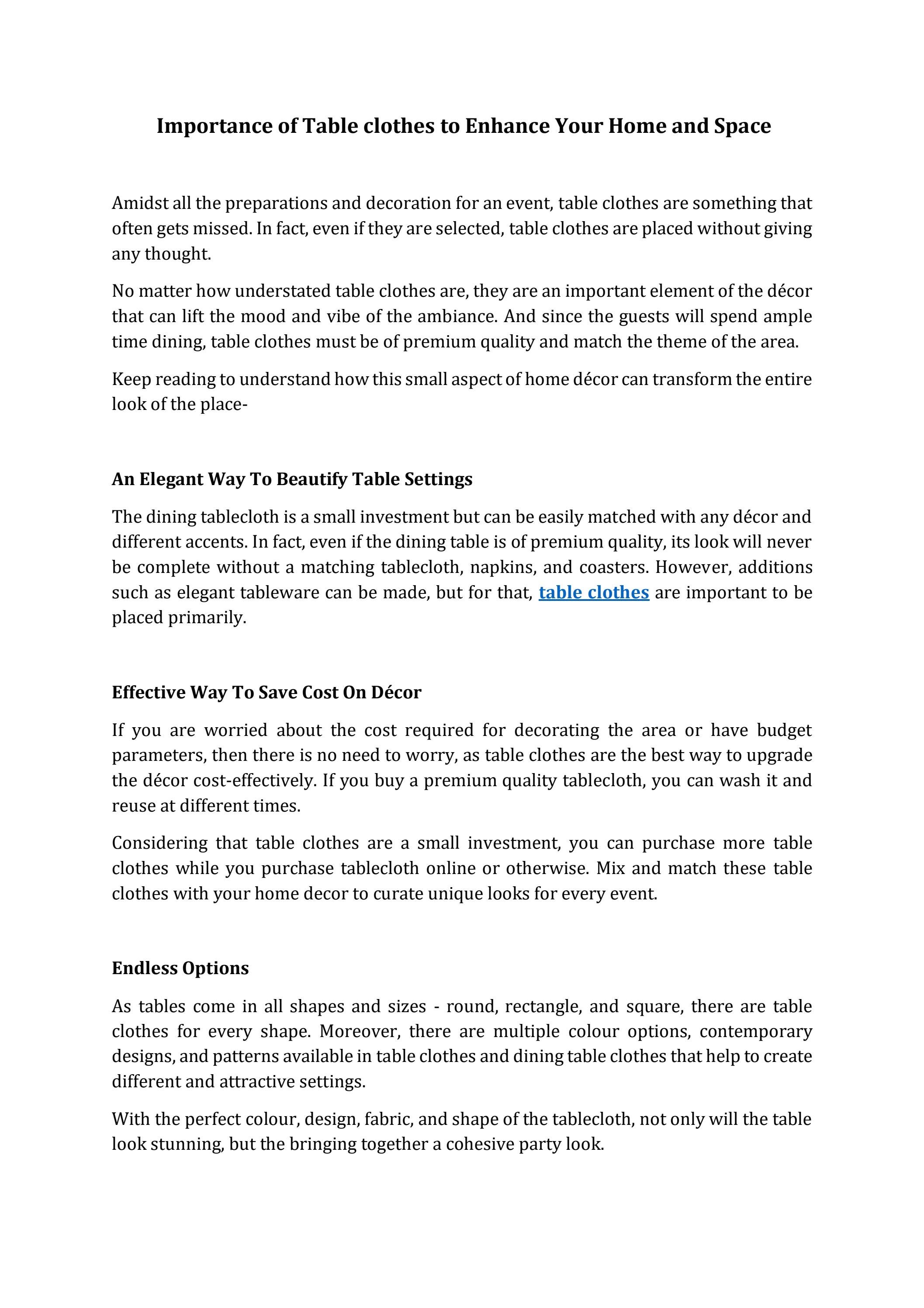 Importance of Table clothes to Enhance Your Home and Space by adam