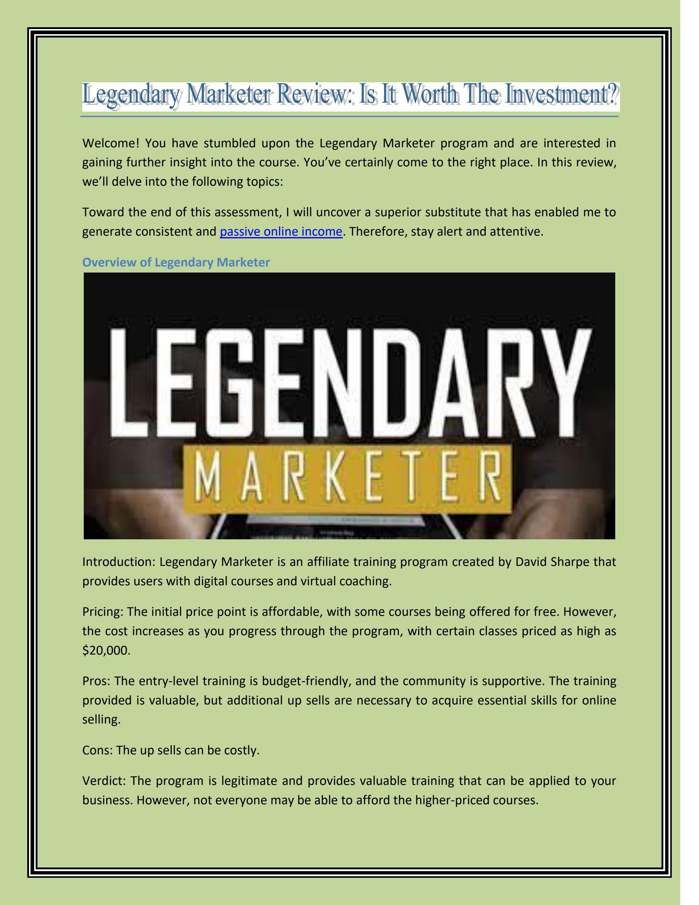 Legendary Marketer Review Is It Worth The Investment? by Aaron Chen