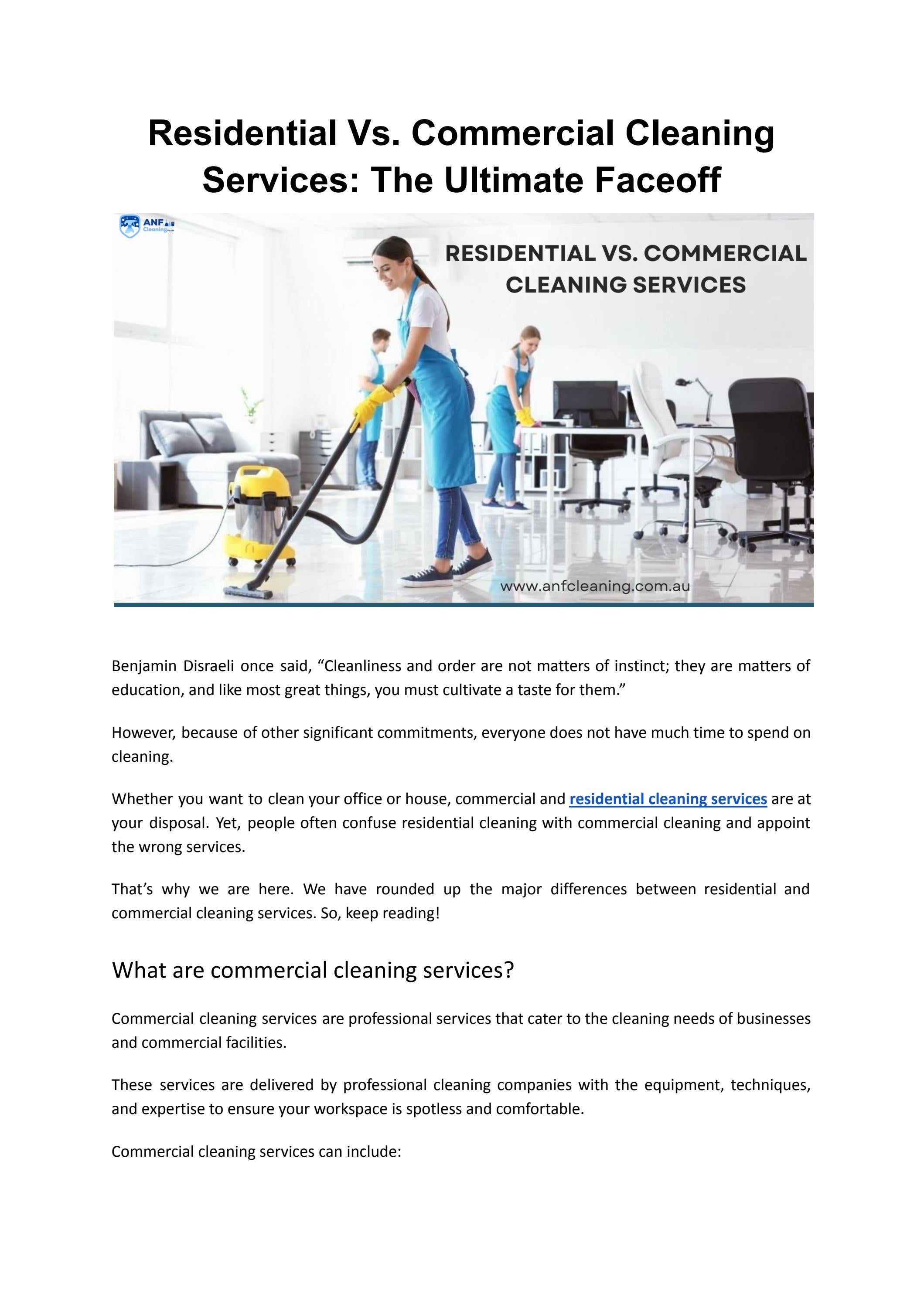Residential Vs. Commercial Cleaning Services The Ultimate Faceoff by
