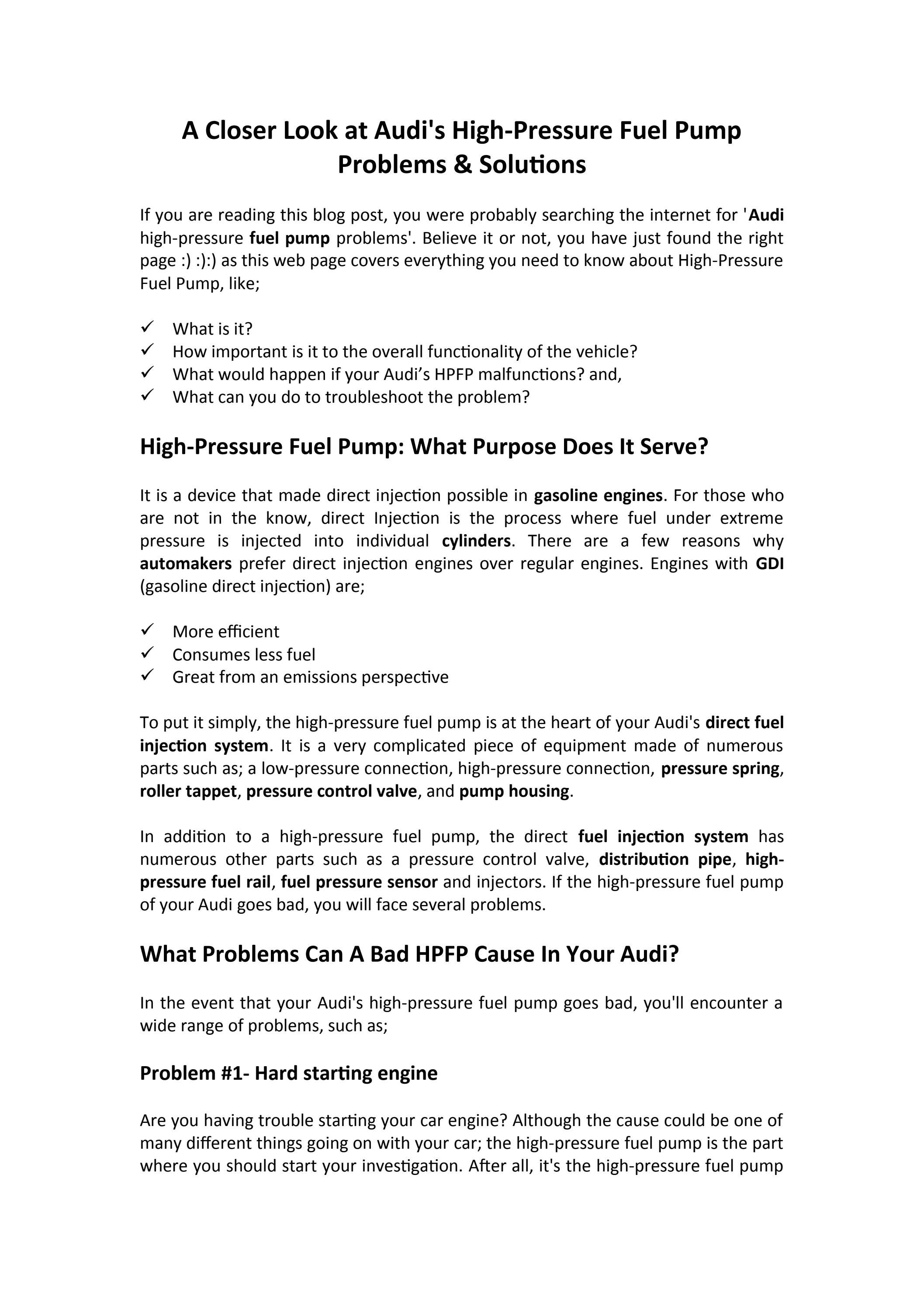 A Closer Look at Audi's HighPressure Fuel Pump Problems & Solutions by