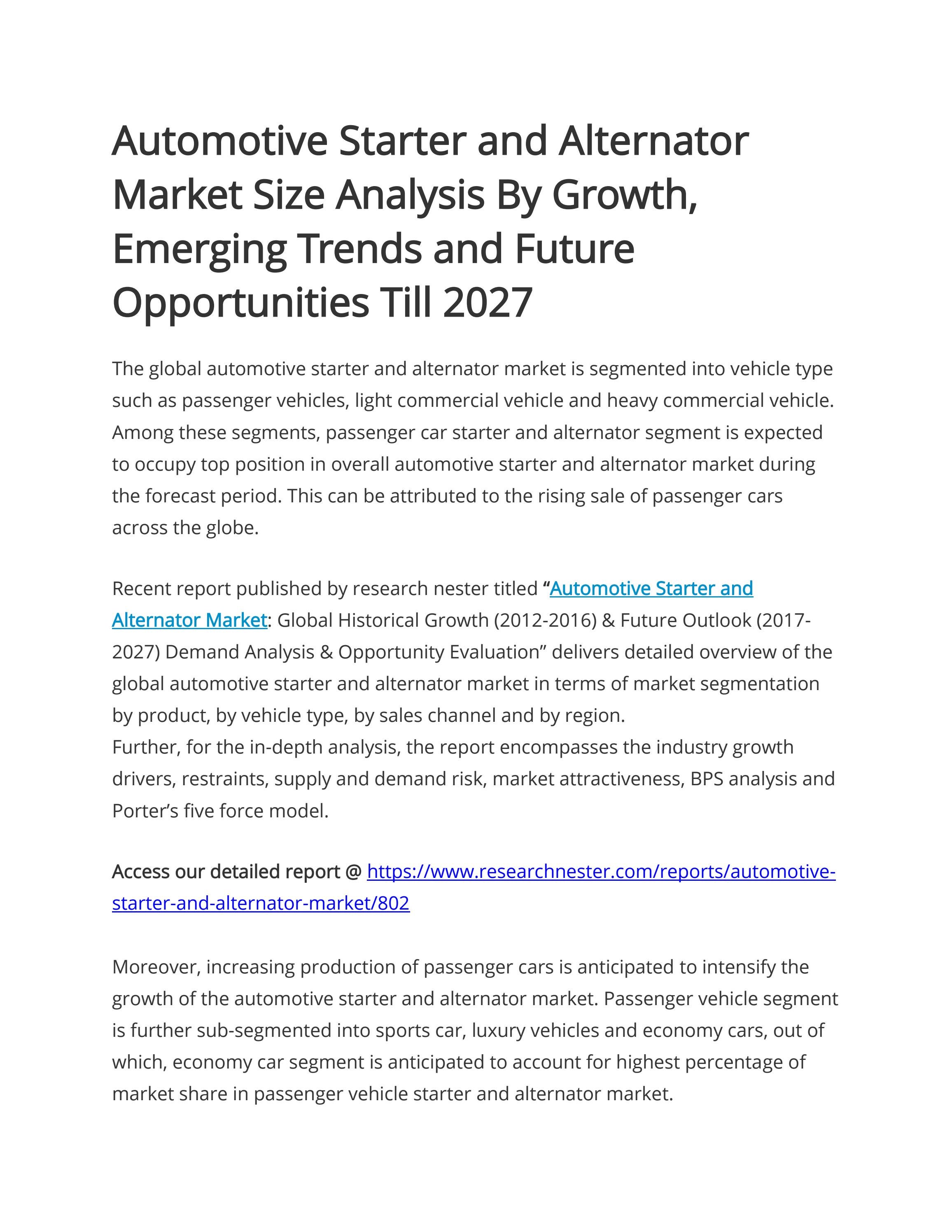 Automotive Starter and Alternator Market Size 2027 by shamambhore Issuu