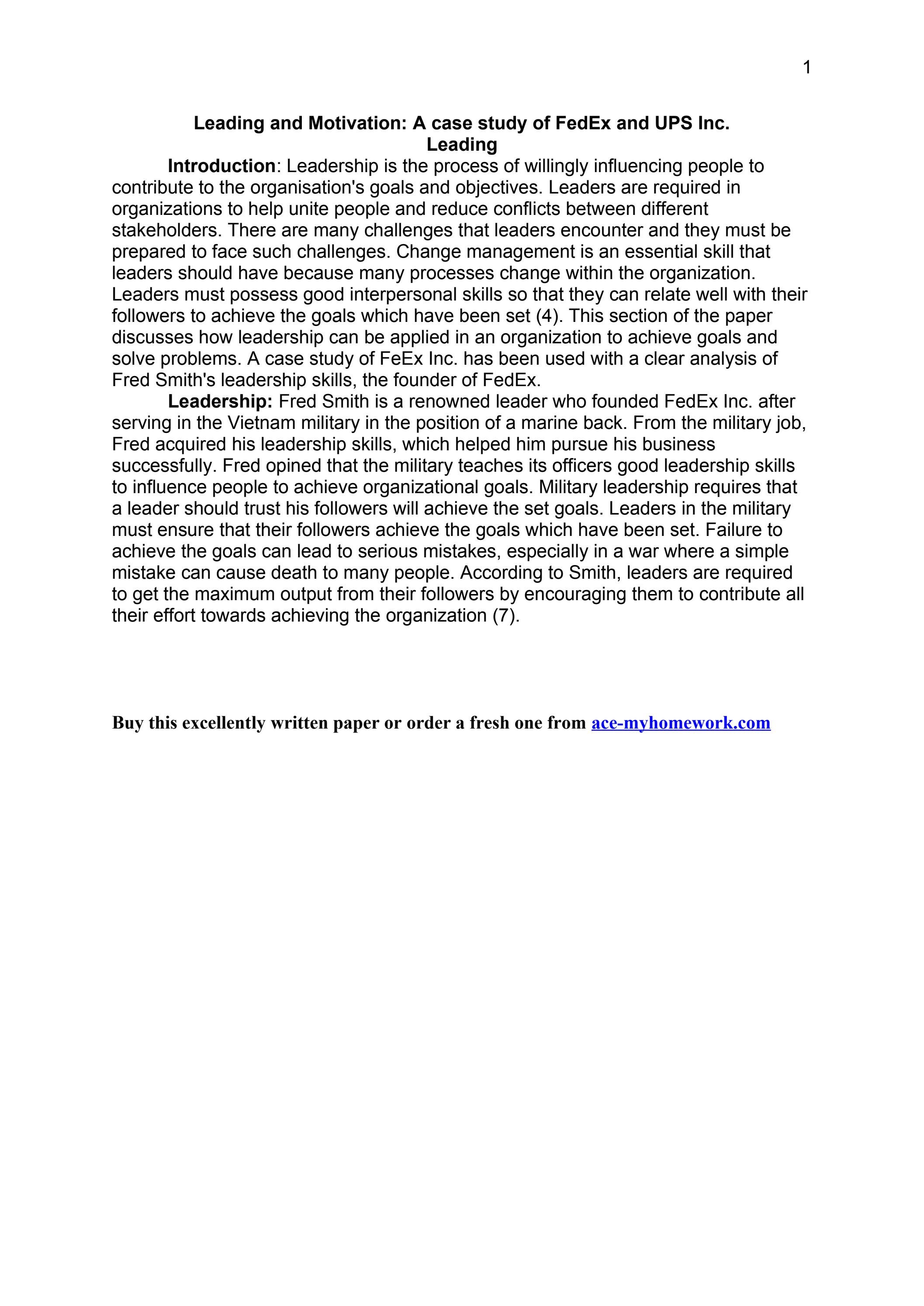 Leading and Motivation: A case study of FedEx and UPS Inc. by acemyhomework  - Issuu