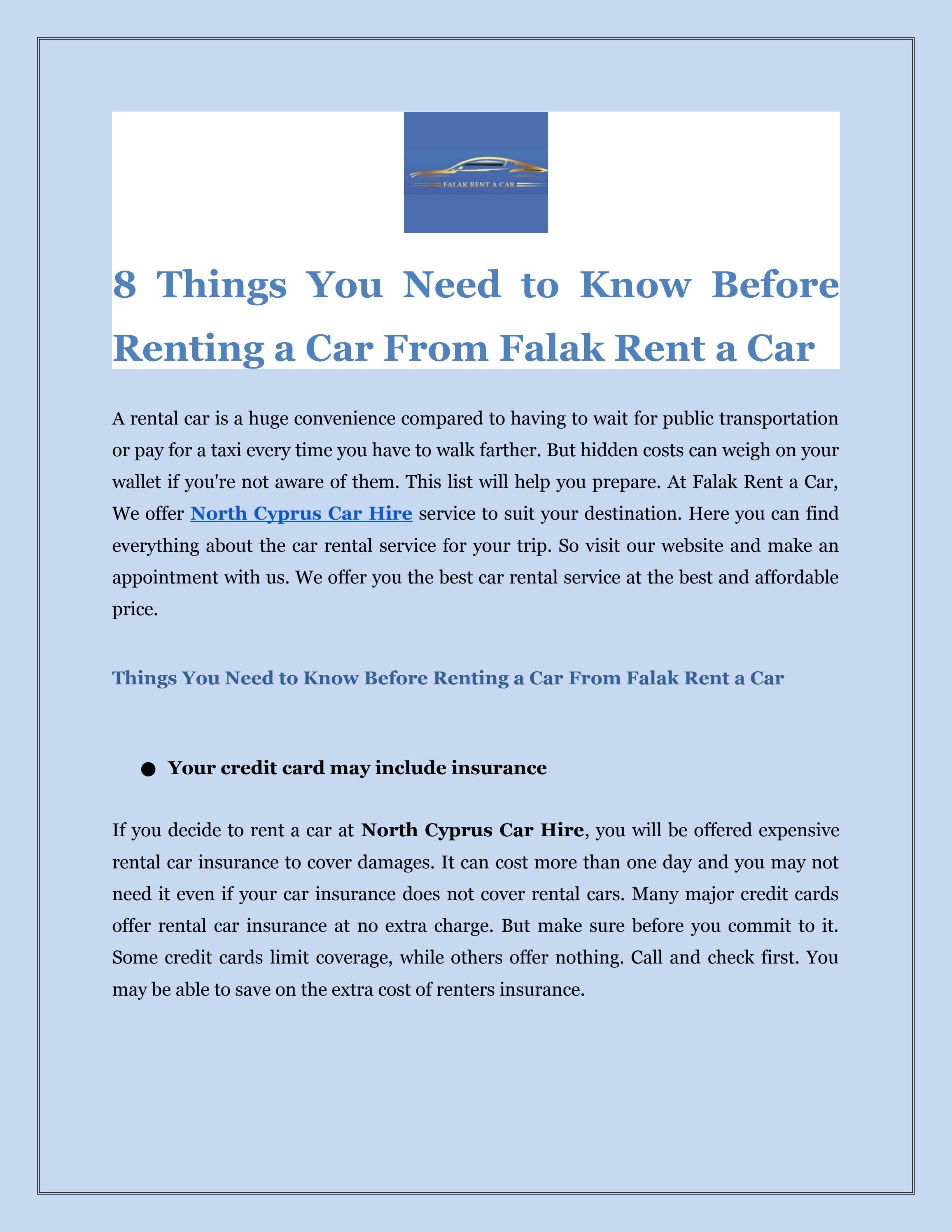 Things You Need to Know Before Renting a Car From Falak Rent a Car by